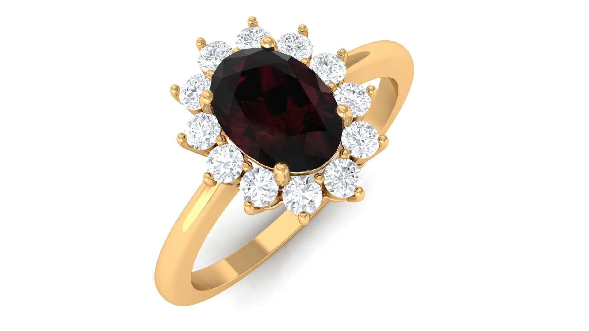 1.50 CT Princess Diana Inspired Oval Shape Garnet Engagement Ring Diamond Halo