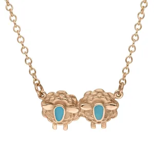 18ct Rose Gold Turquoise Two Sheep Necklace