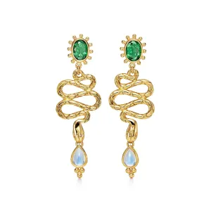 18K Serpent Drop Earrings with royal blue moonstone, tsavorite and diamond