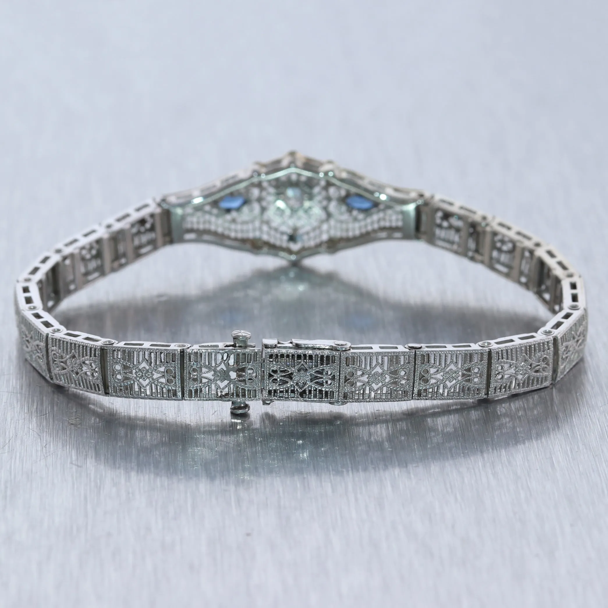 1930's Antique Art Deco 14k White Gold 0.50ctw Diamond Filigree Brace