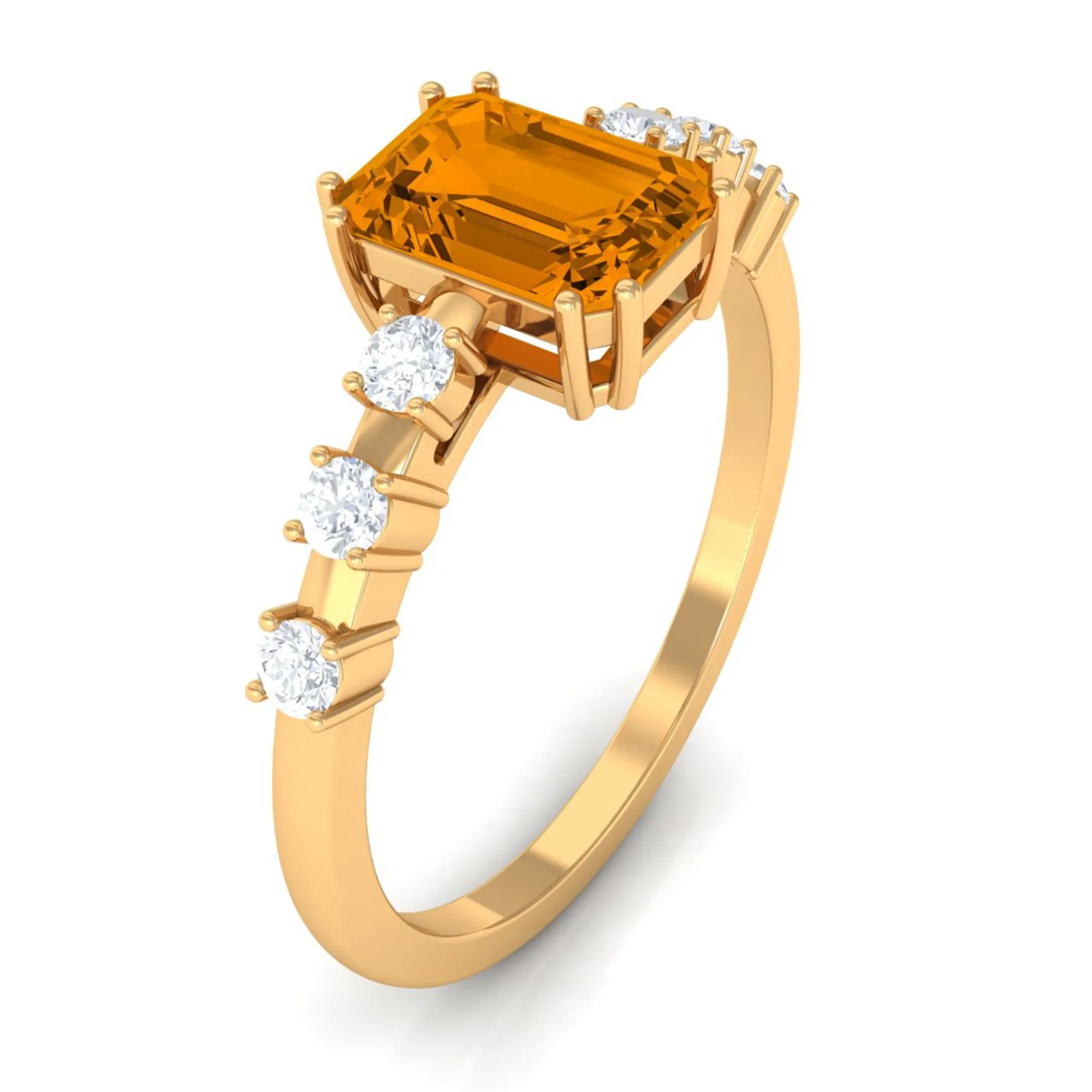 2 CT Emerald Cut Citrine and Diamond Solitaire Engagement Ring