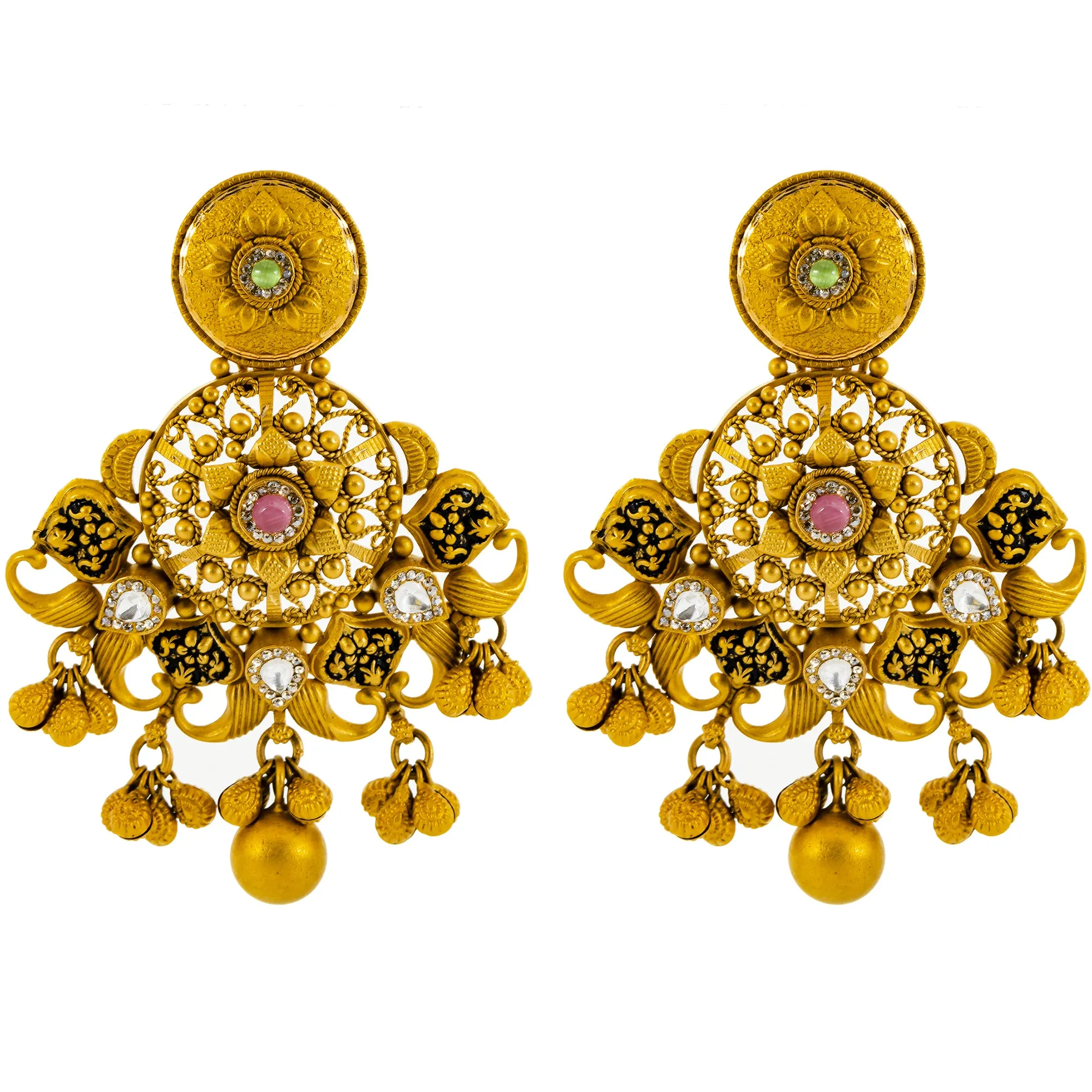 22K Yellow Gold, Emerald, Kundan & Ruby Necklace & Earrings Set (83.3 grams)