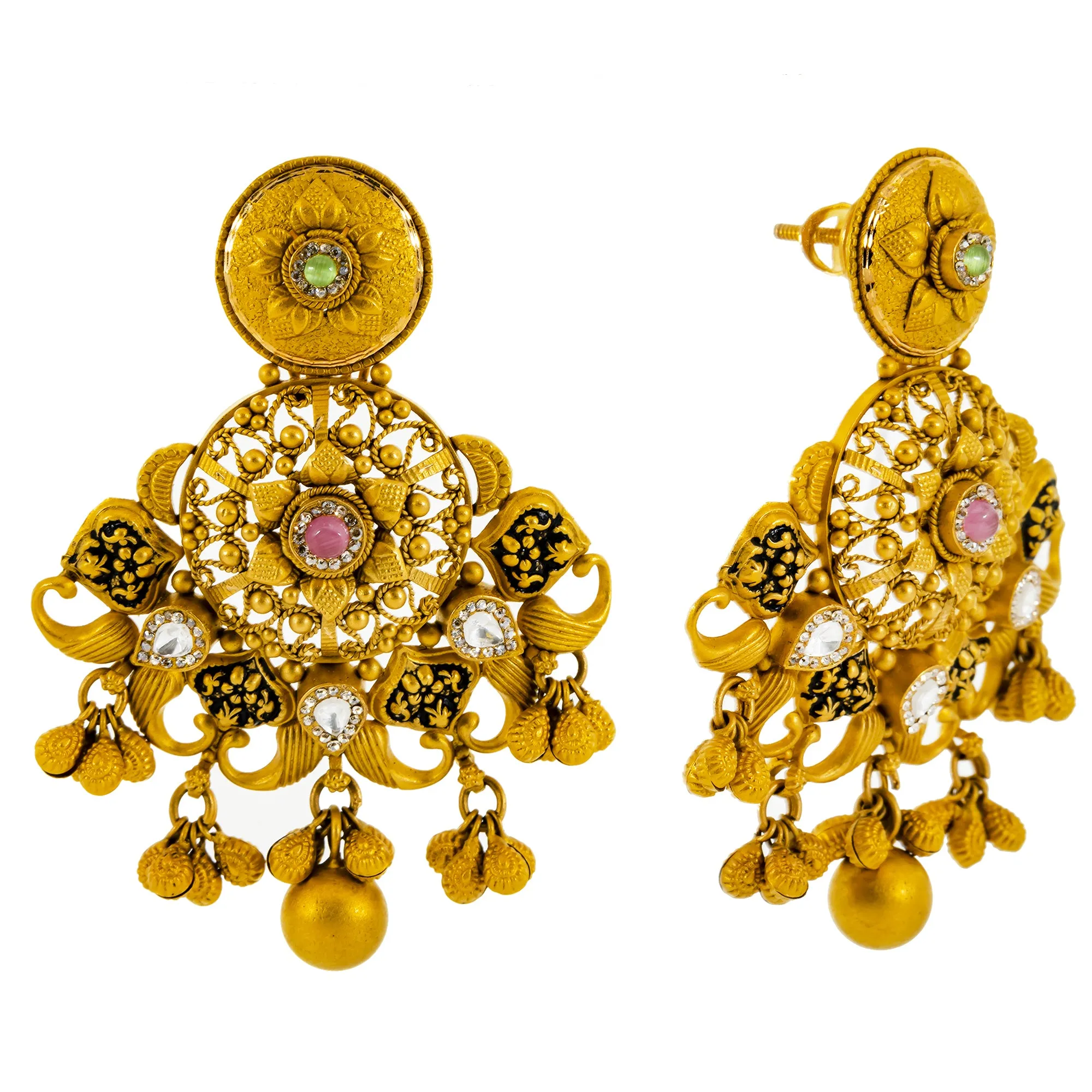 22K Yellow Gold, Emerald, Kundan & Ruby Necklace & Earrings Set (83.3 grams)
