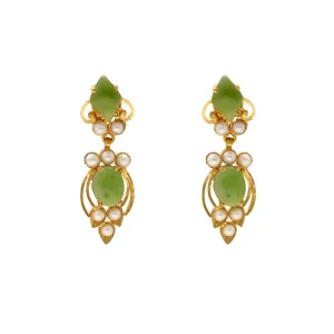 22K Yellow Gold, Pearl & Emerald Earrings (8.2gm)