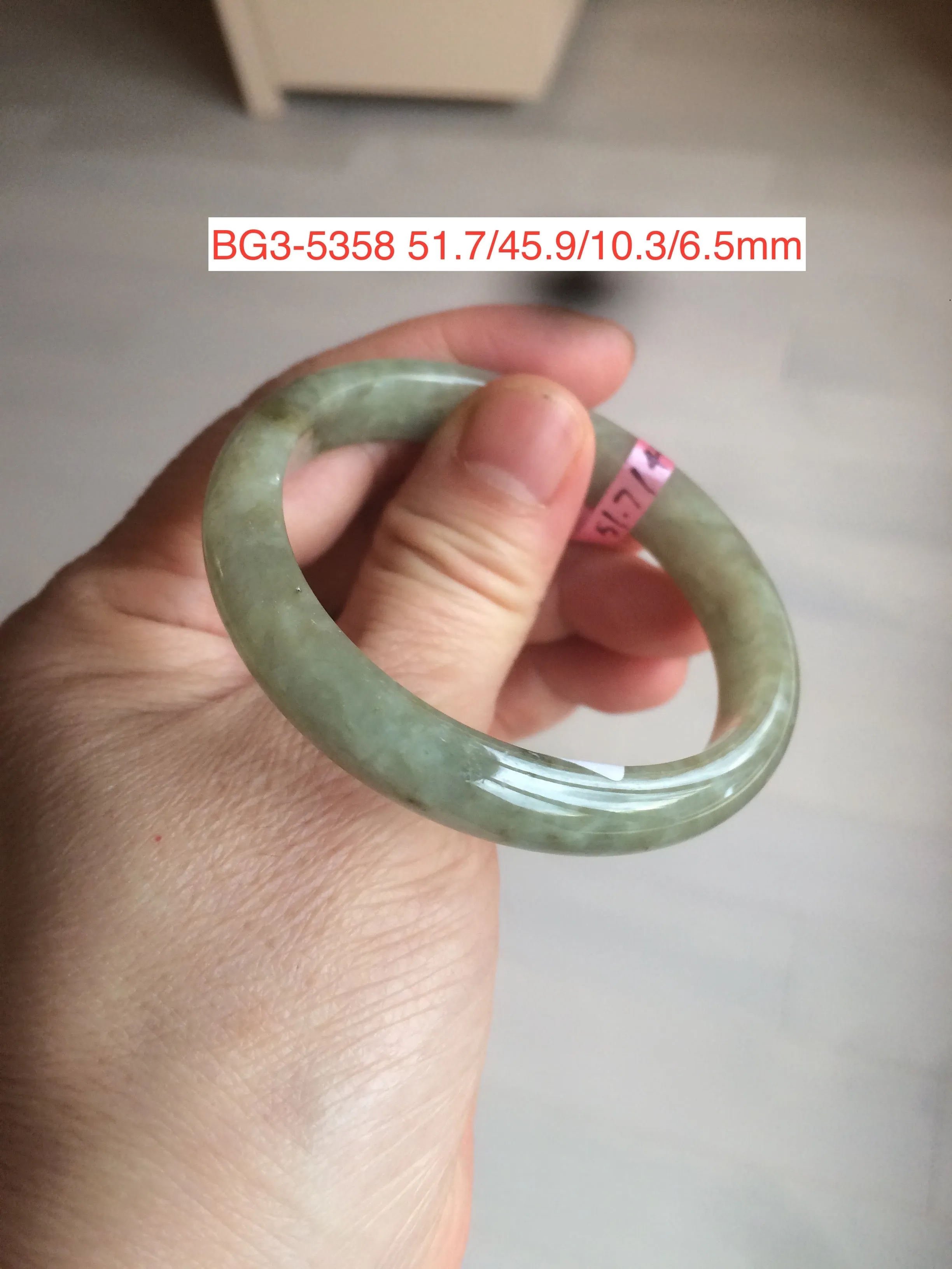 45-49.2 mm Type A 100% Natural light green/yellow/gray Jadeite Jade bangle for little kids/small adult hand BG3
