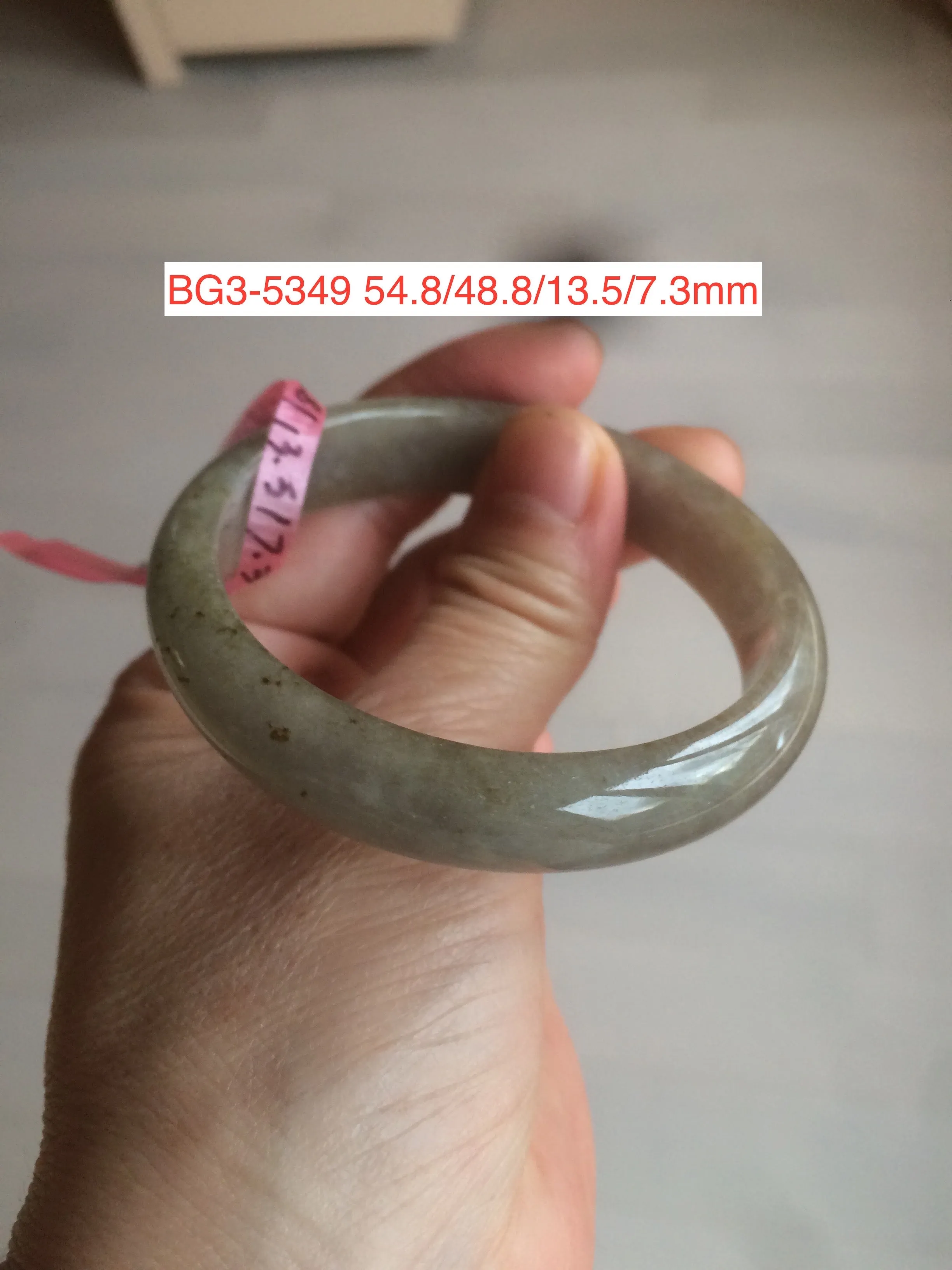 45-49.2 mm Type A 100% Natural light green/yellow/gray Jadeite Jade bangle for little kids/small adult hand BG3