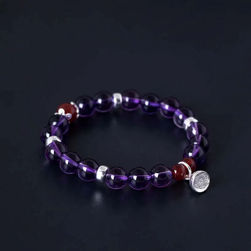 925 Silver Amethyst Lotus Bracelet