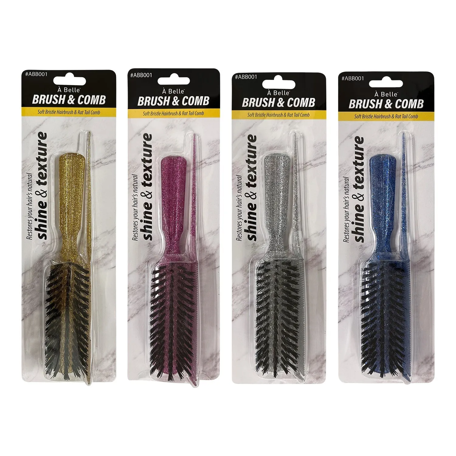 A Belle Soft Bristle Hairbrush & Rat Tail Comb Set