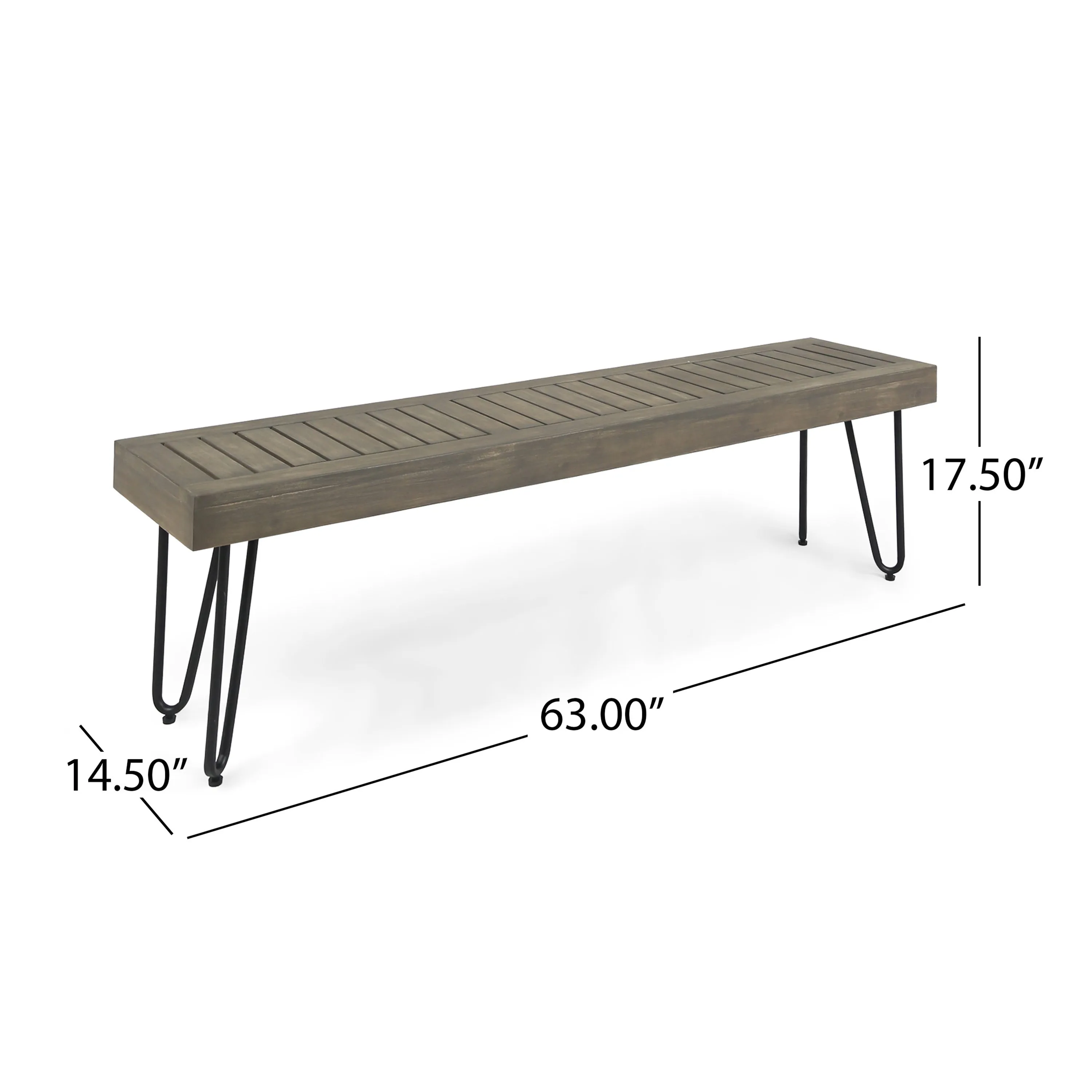 Abbet Outdoor Farmhouse Slat-Top Acacia Wood Bench w/ Metal Hairpin Legs