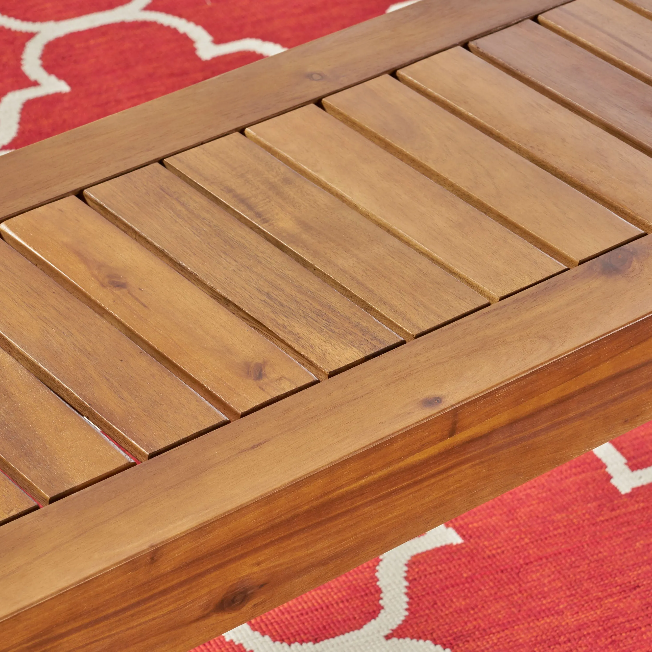 Abbet Outdoor Farmhouse Slat-Top Acacia Wood Bench w/ Metal Hairpin Legs