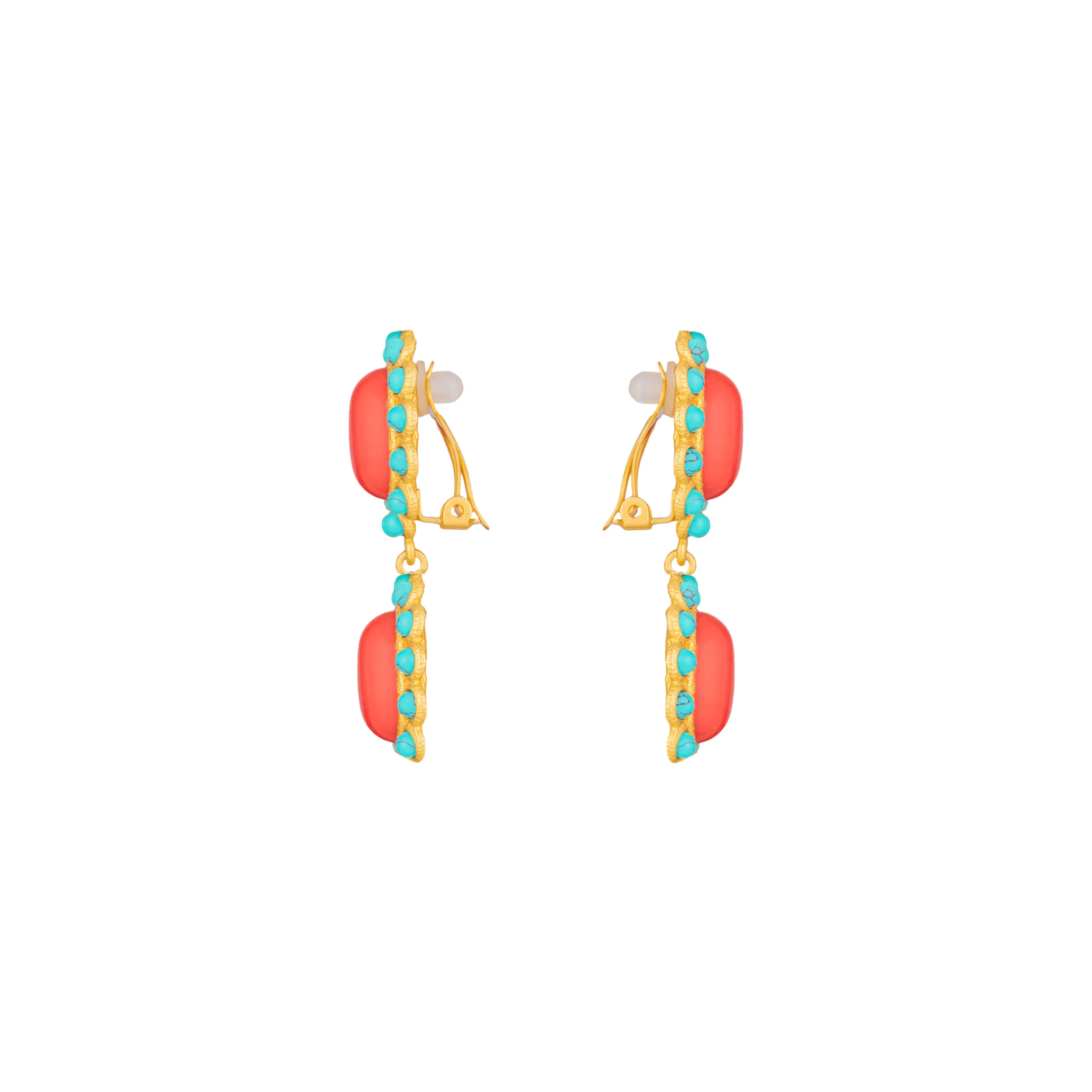 Ada Earrings Red Coral & Turquoise
