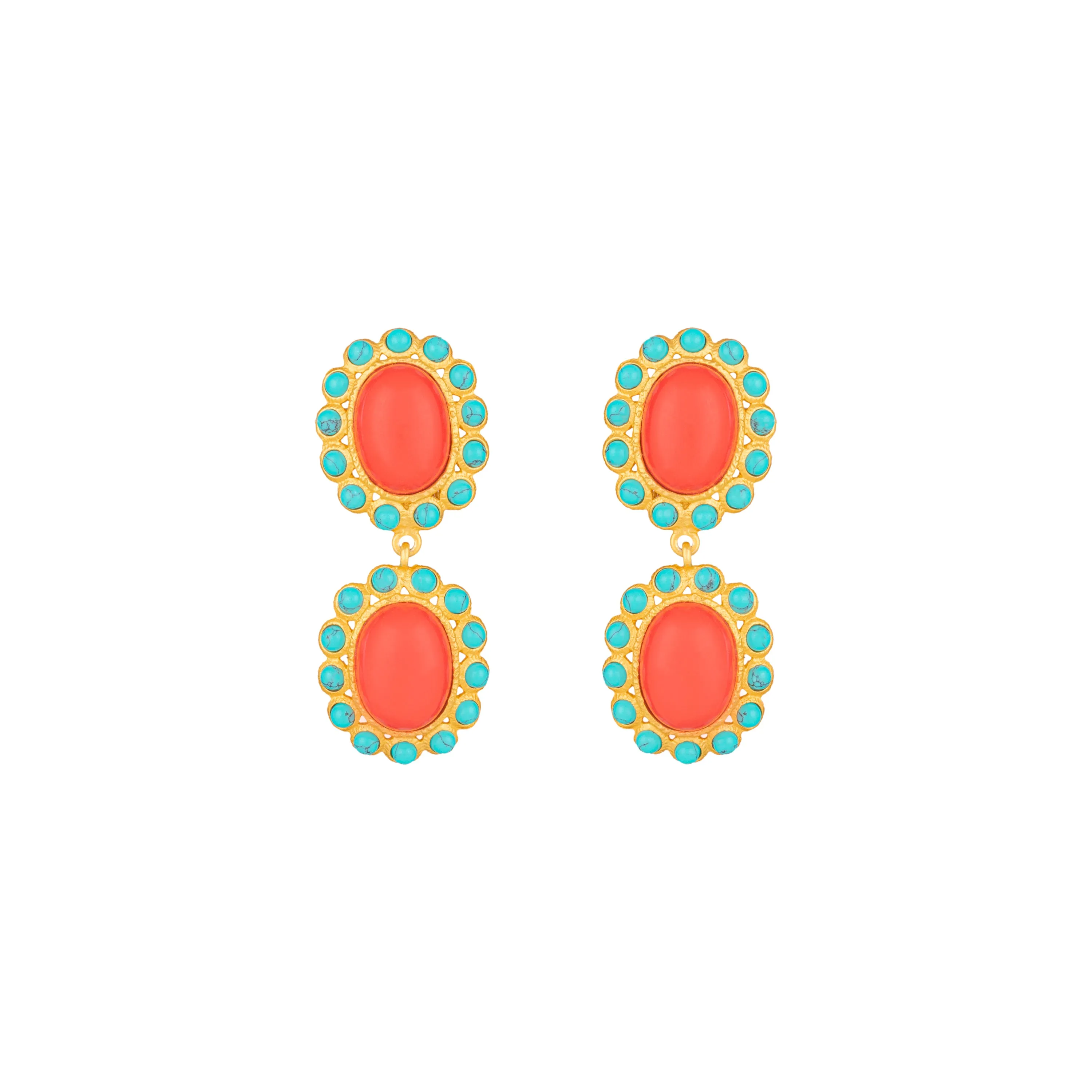 Ada Earrings Red Coral & Turquoise