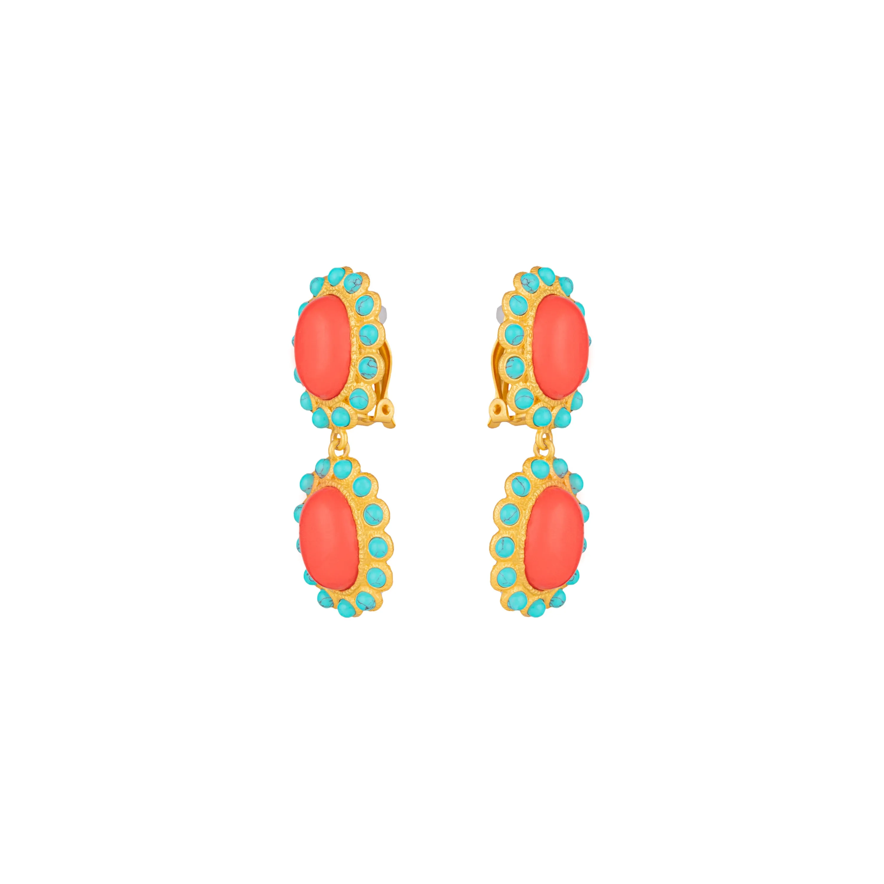 Ada Earrings Red Coral & Turquoise