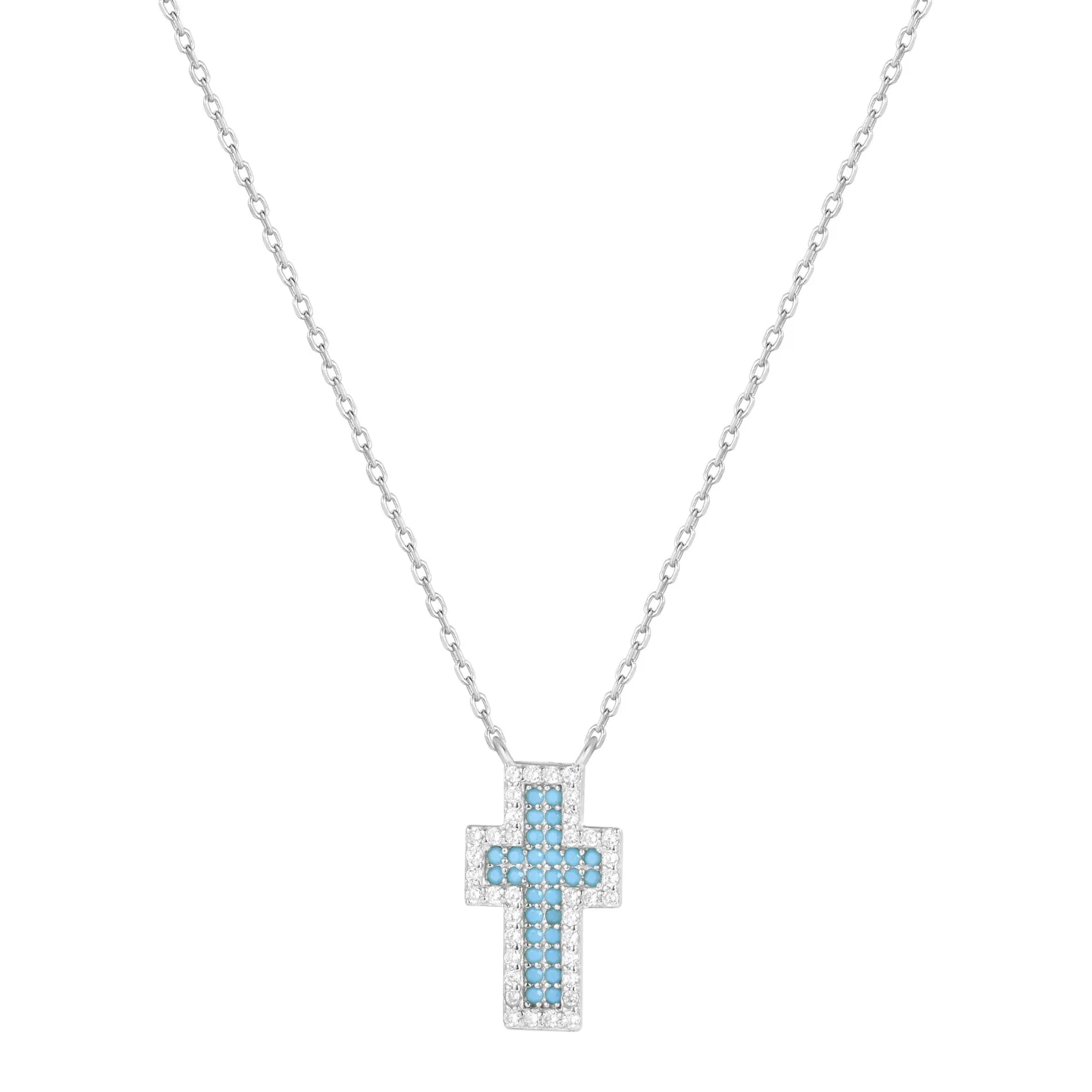 ADA TURQUOISE CROSS SILVER NECKLACE