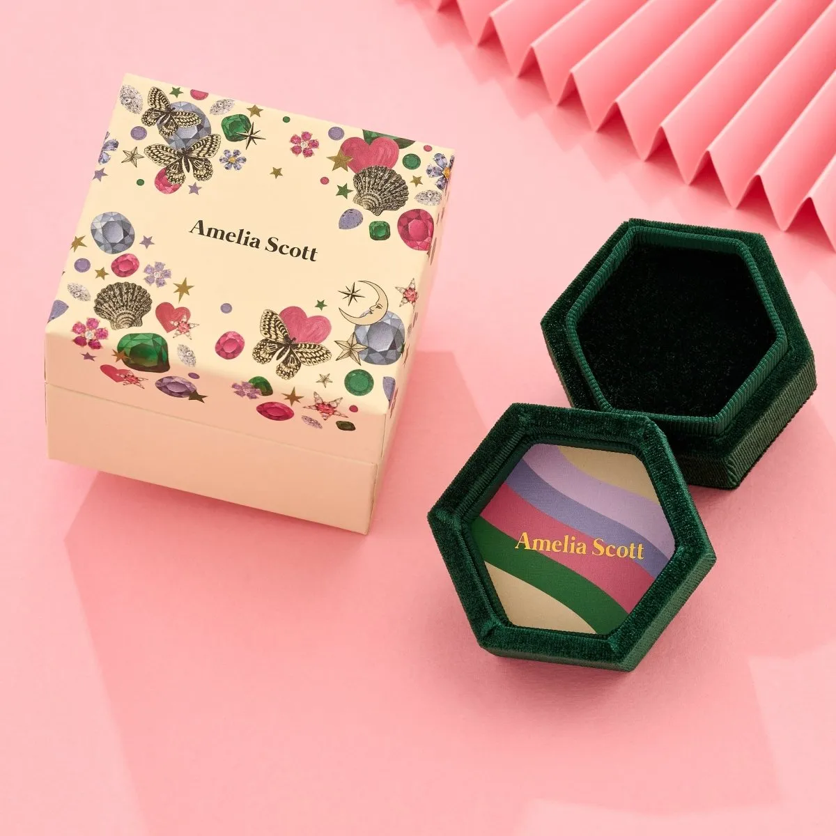 Amelia Bow Necklace Emerald Green Enamel, Blush Pink CZ and Gold