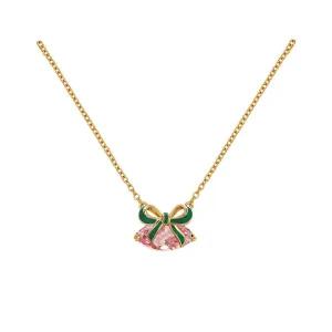 Amelia Bow Necklace Emerald Green Enamel, Blush Pink CZ and Gold