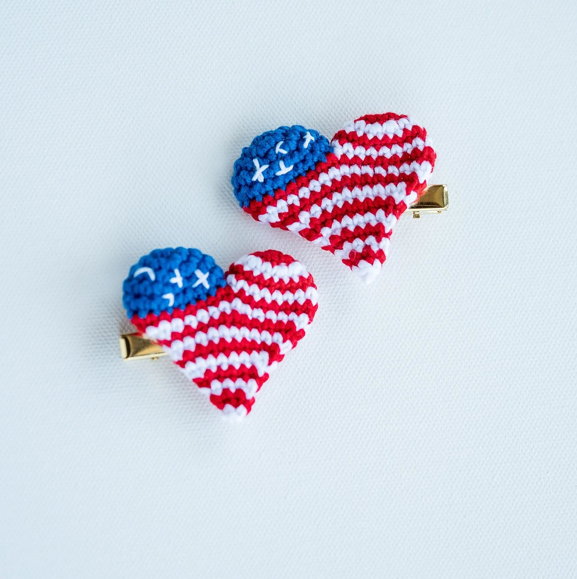 American Flag Heart Hair Clips
