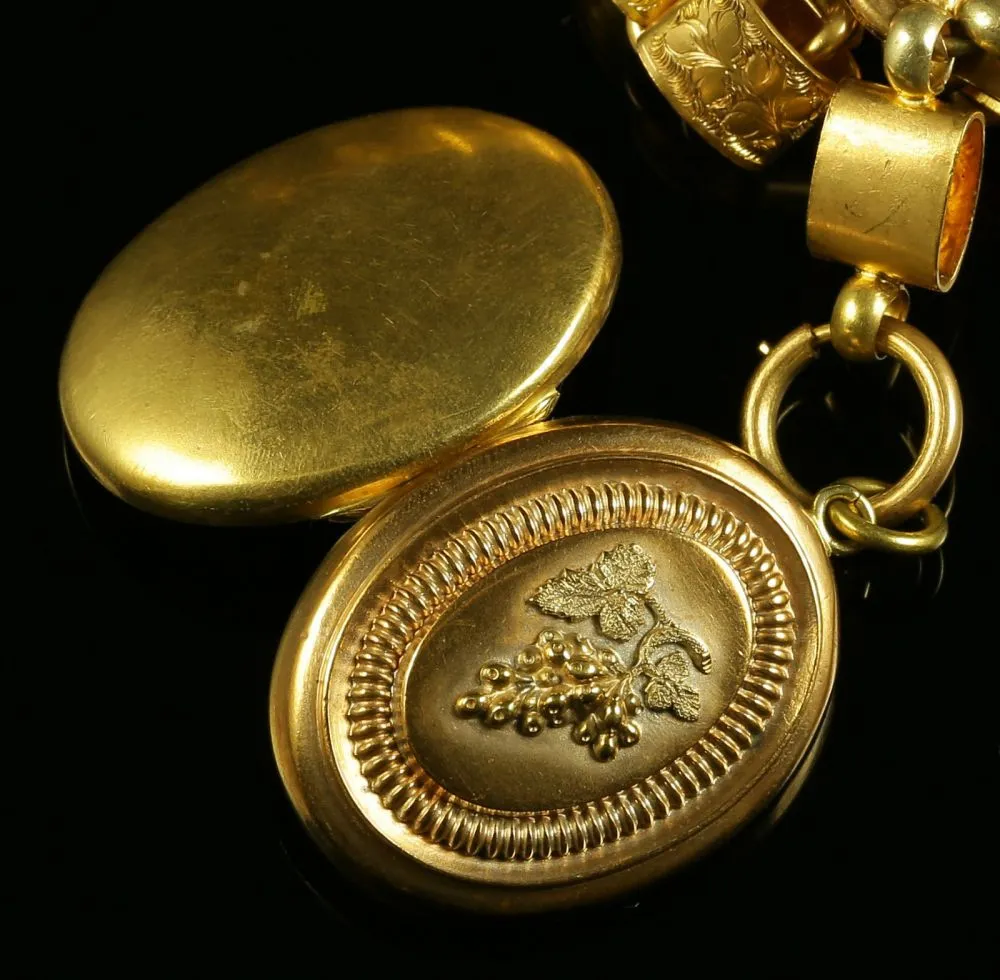 Antique Locket & Collar - Gold On Silver Circa 1880 - Grapes