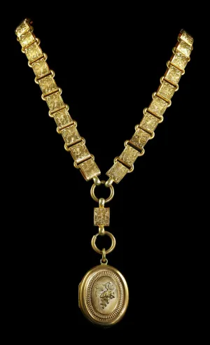 Antique Locket & Collar - Gold On Silver Circa 1880 - Grapes