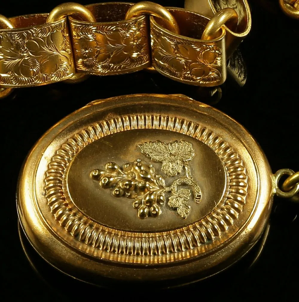 Antique Locket & Collar - Gold On Silver Circa 1880 - Grapes