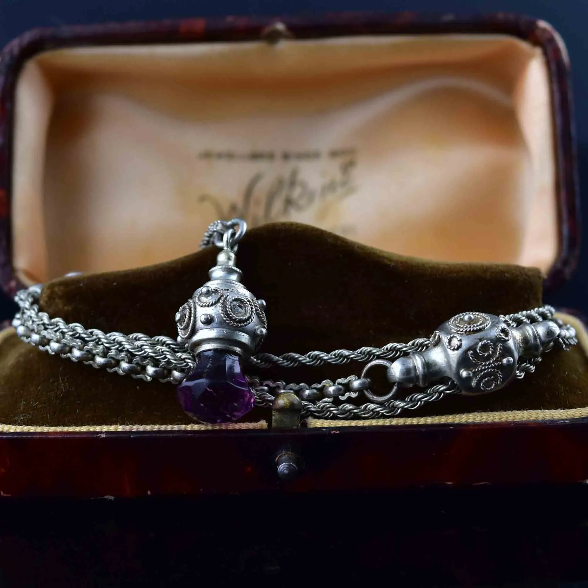 Antique Victorian Amethyst Thistle Fob Silver Albertina Bracelet