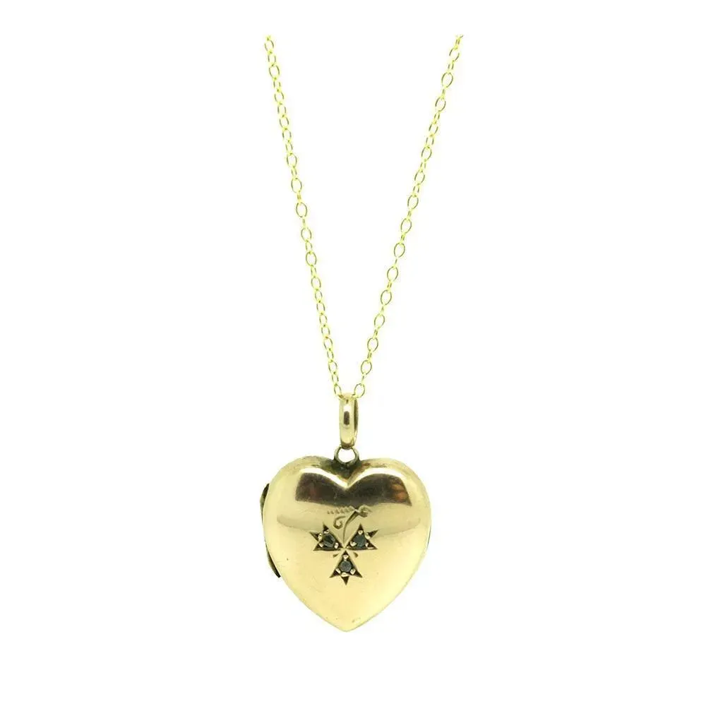 Antique Victorian Rose Cut Diamond Heart Locket Necklace