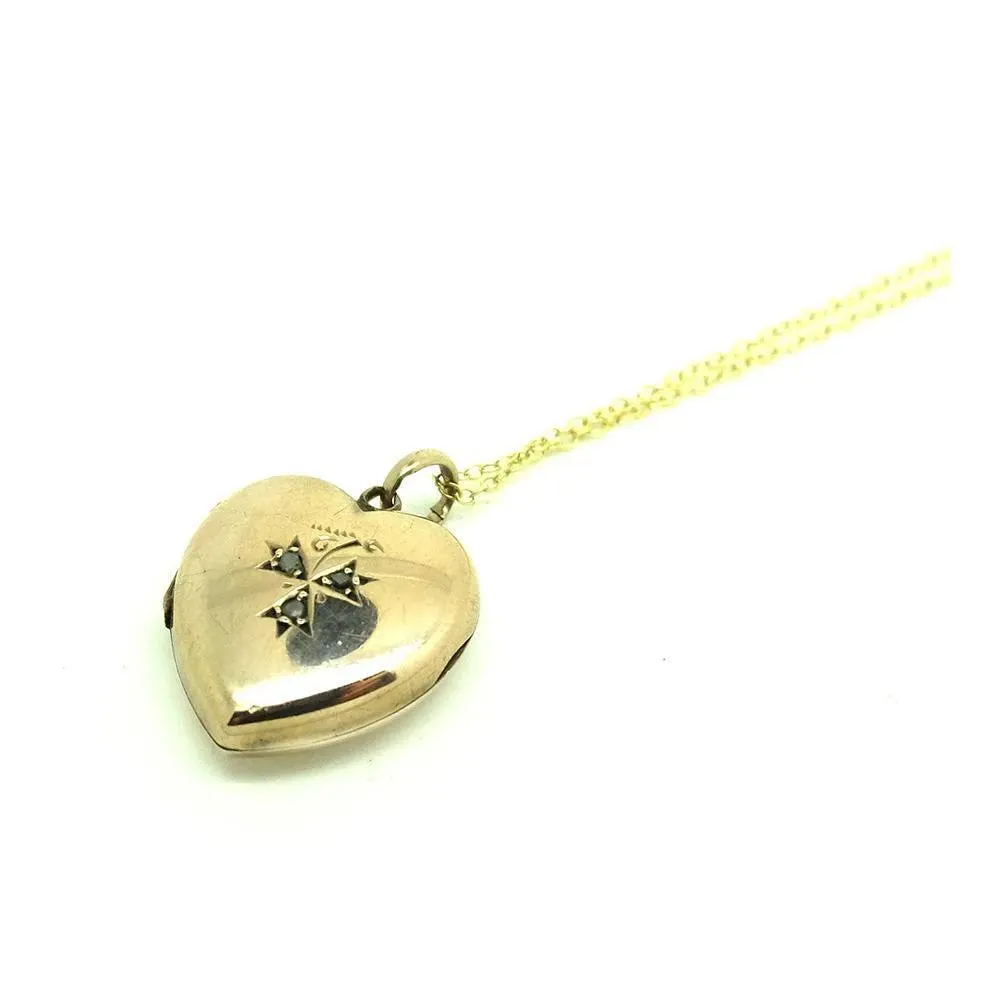 Antique Victorian Rose Cut Diamond Heart Locket Necklace