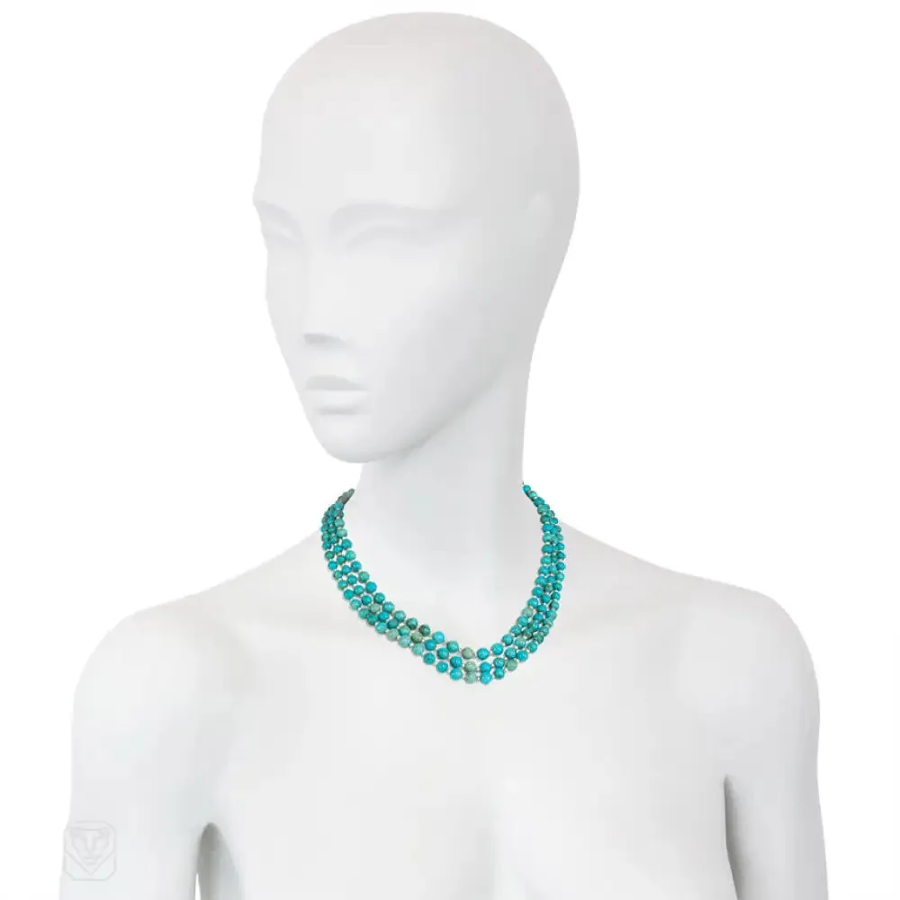 Art Deco turquoise and pearl necklace and bracelet suite, Cartier