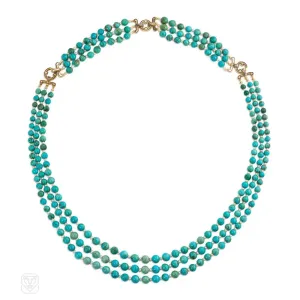 Art Deco turquoise and pearl necklace and bracelet suite, Cartier