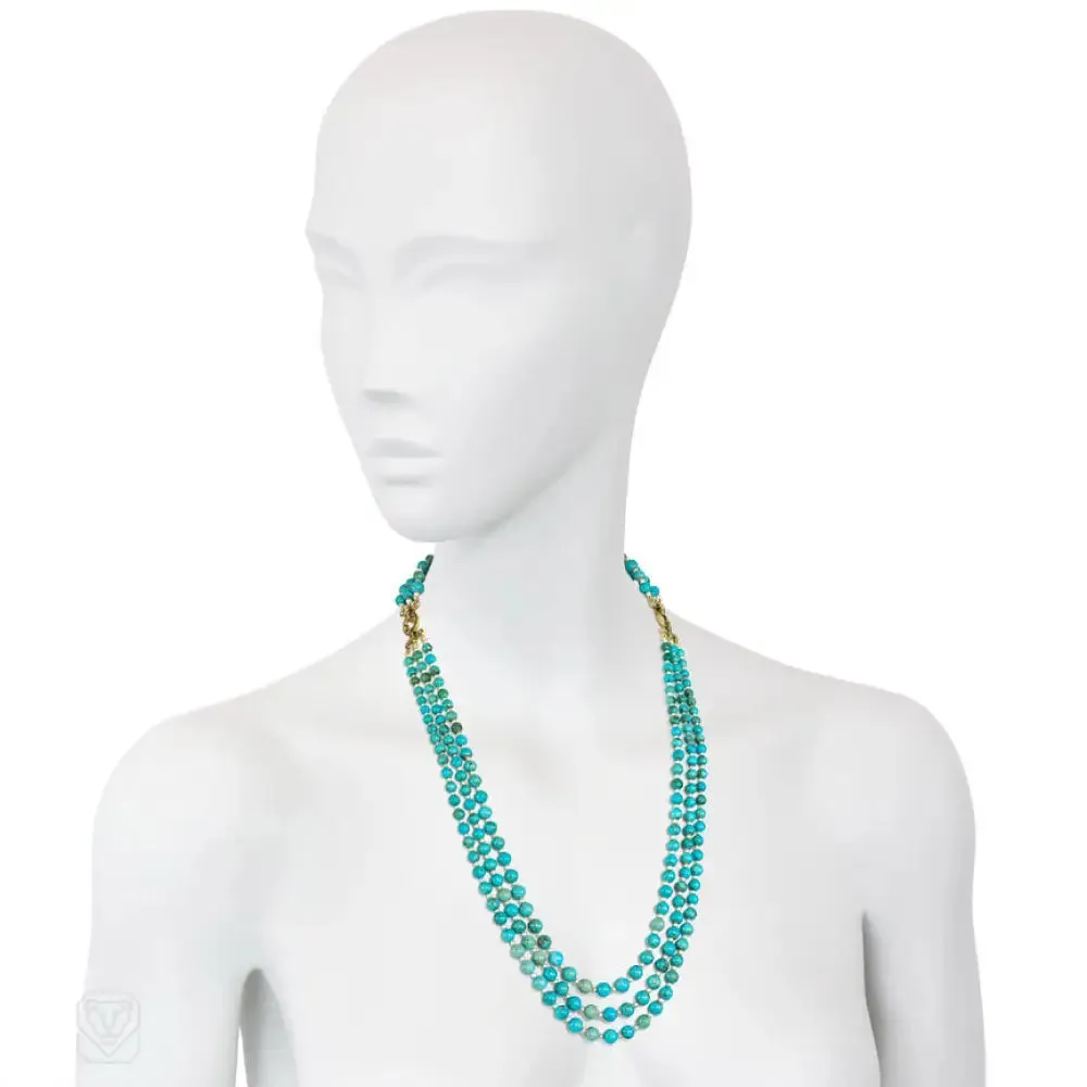 Art Deco turquoise and pearl necklace and bracelet suite, Cartier