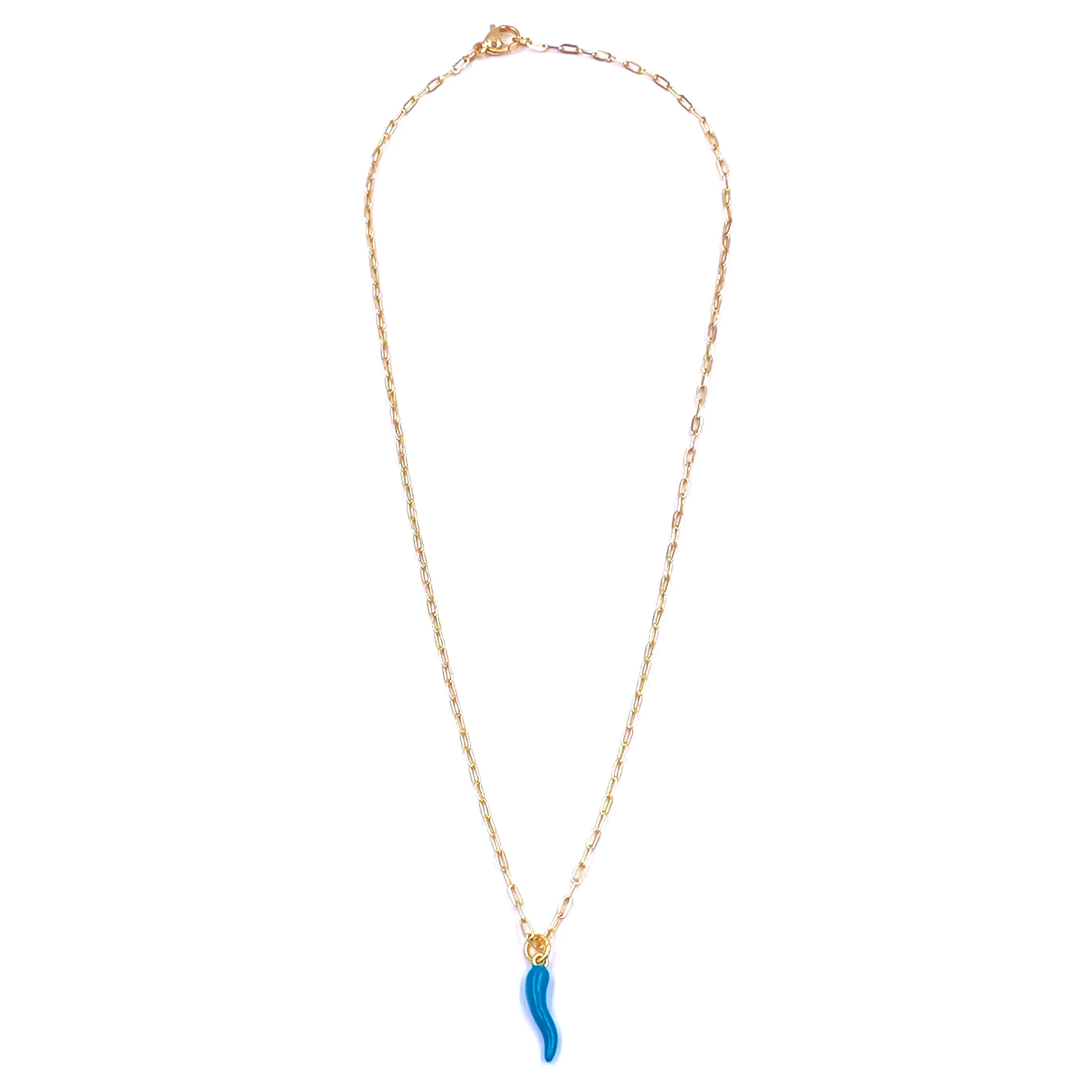 Ashley Gold Stainless Steel Gold Plated Turquoise Enamel Horn Charm Necklace