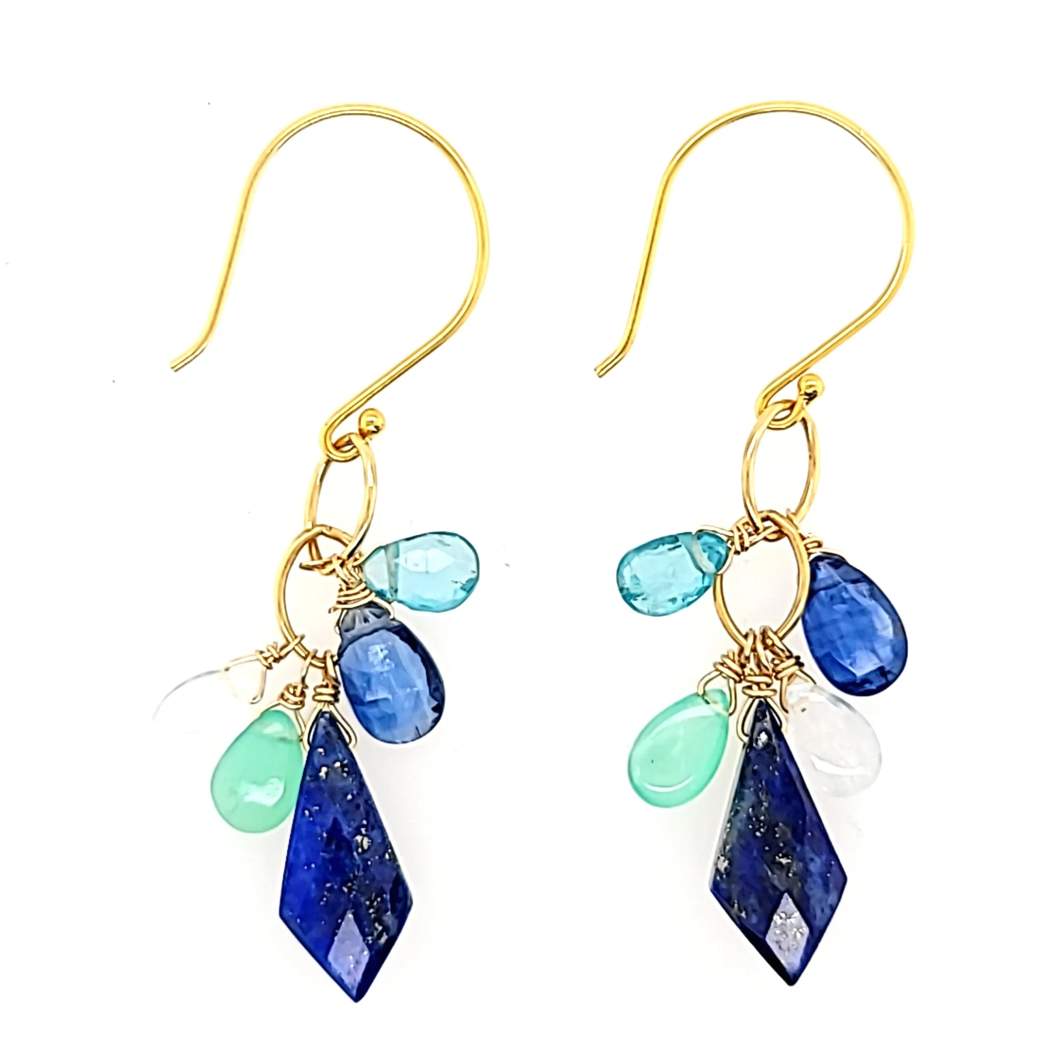AVF Gold Lapis, Kyanite, Moonstone, Apatite & Chrysoprase Cluster Earrings (SI2936)