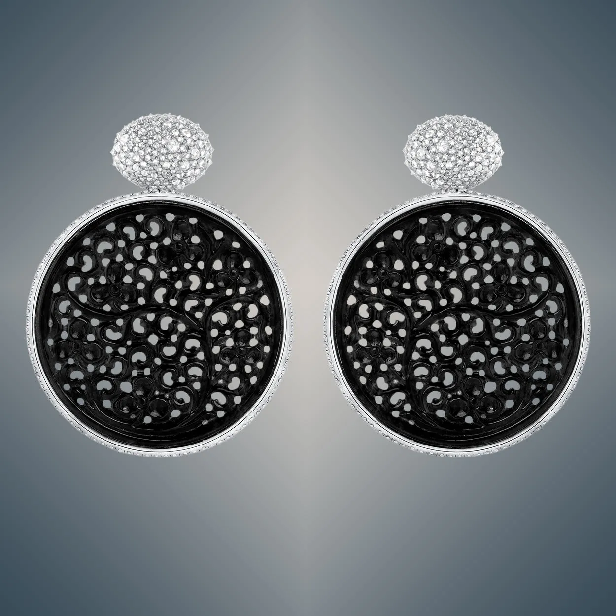 Black Jade & Diamond White Gold Earrings