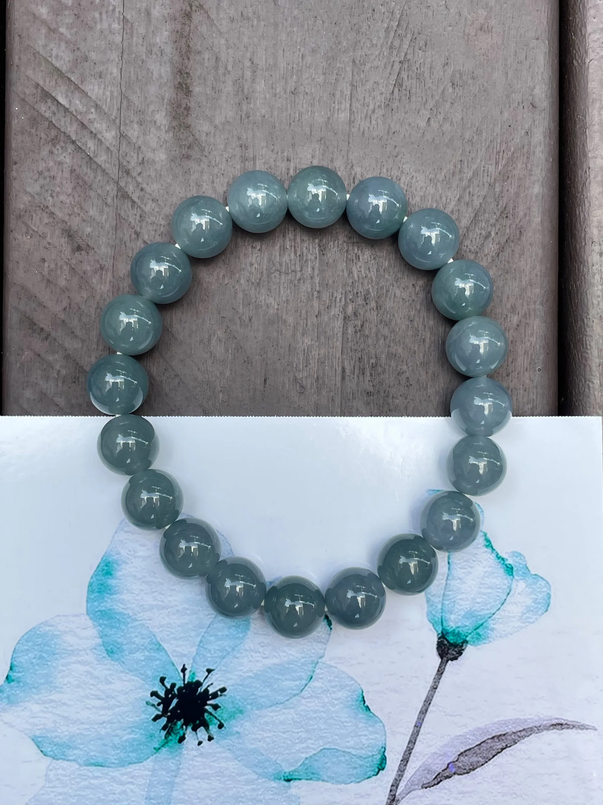 Blue Jade Bracelet - Round Beads (NJBA050)