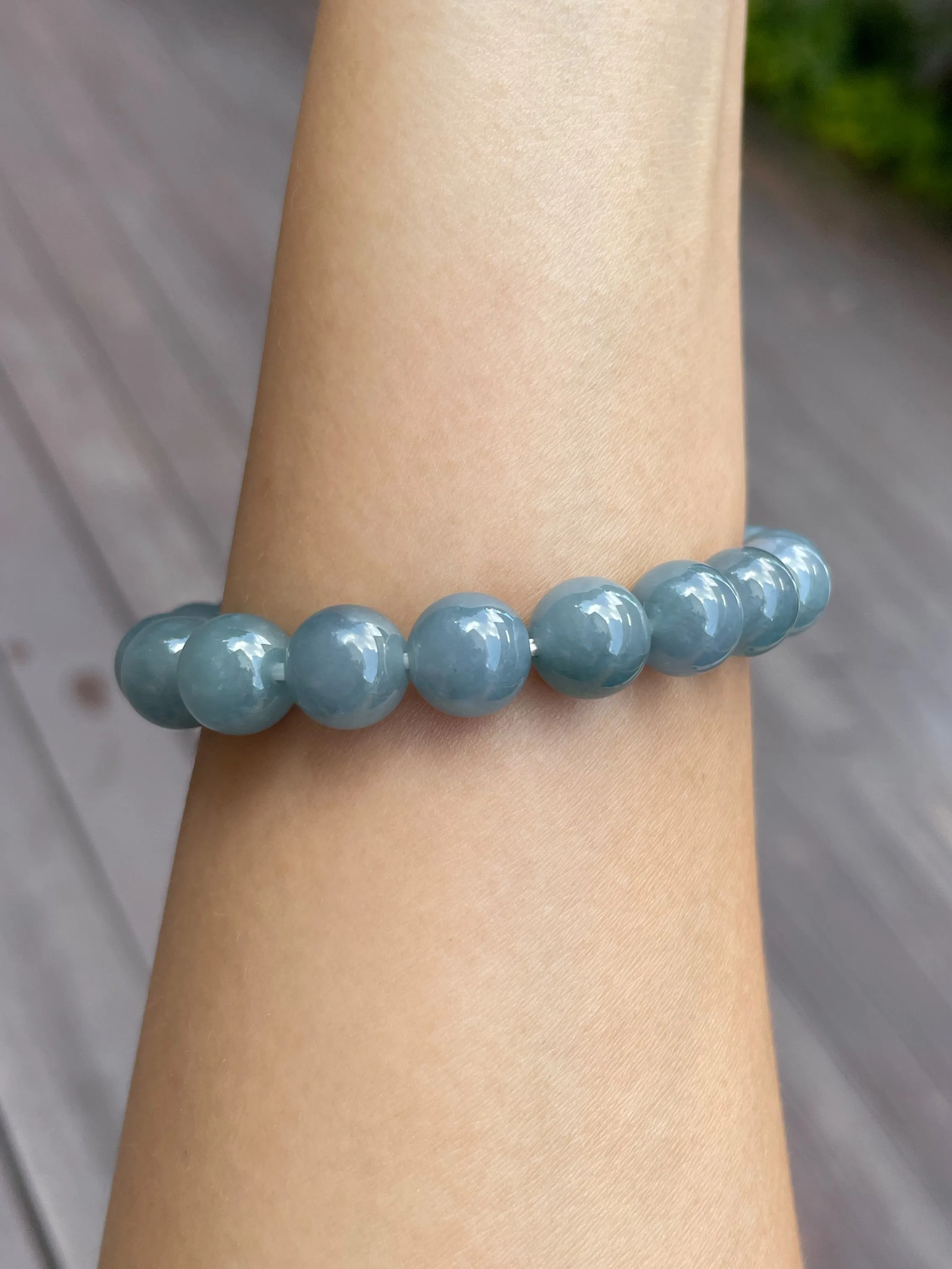 Blue Jade Bracelet - Round Beads (NJBA050)