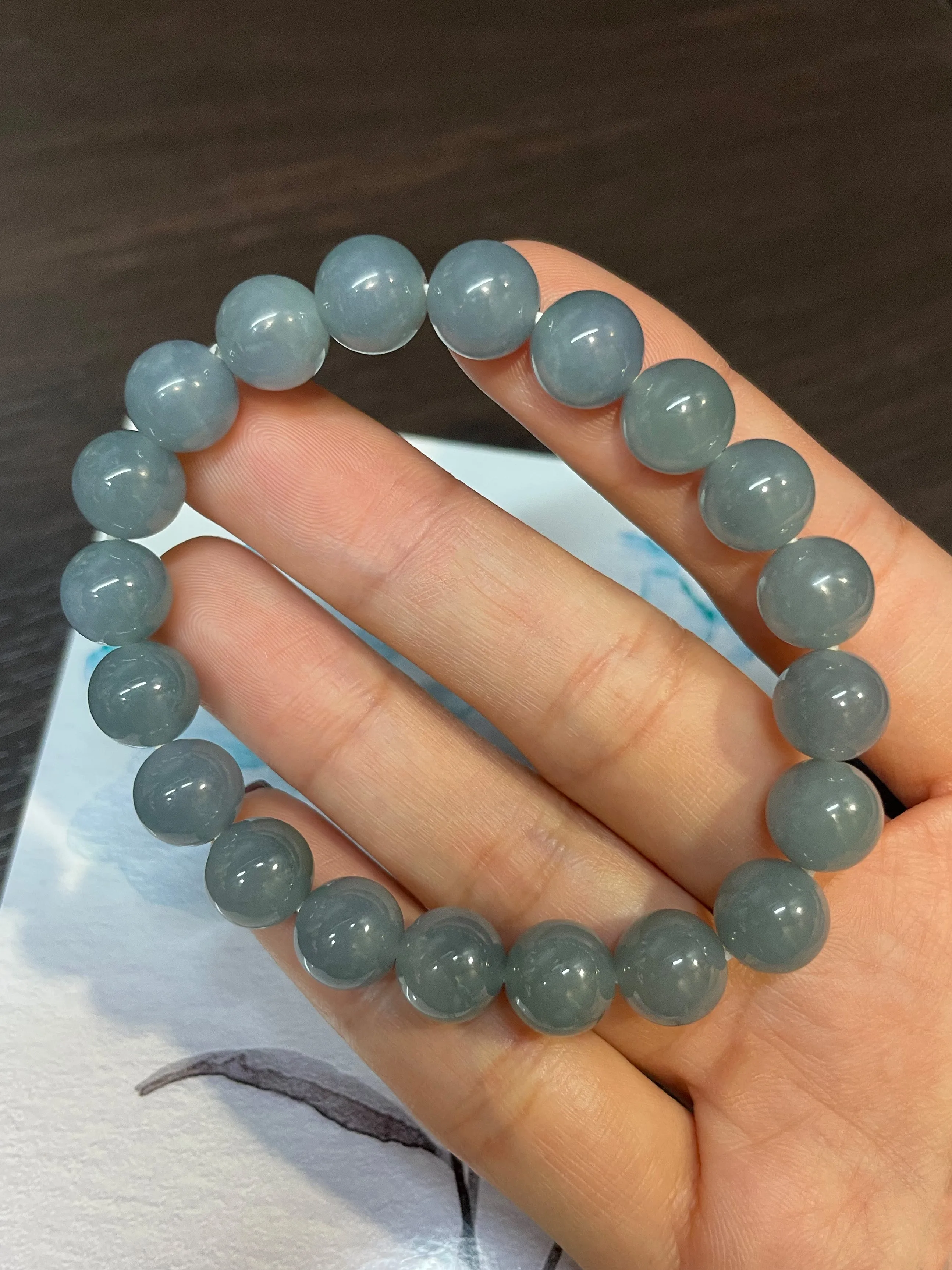Blue Jade Bracelet - Round Beads (NJBA050)
