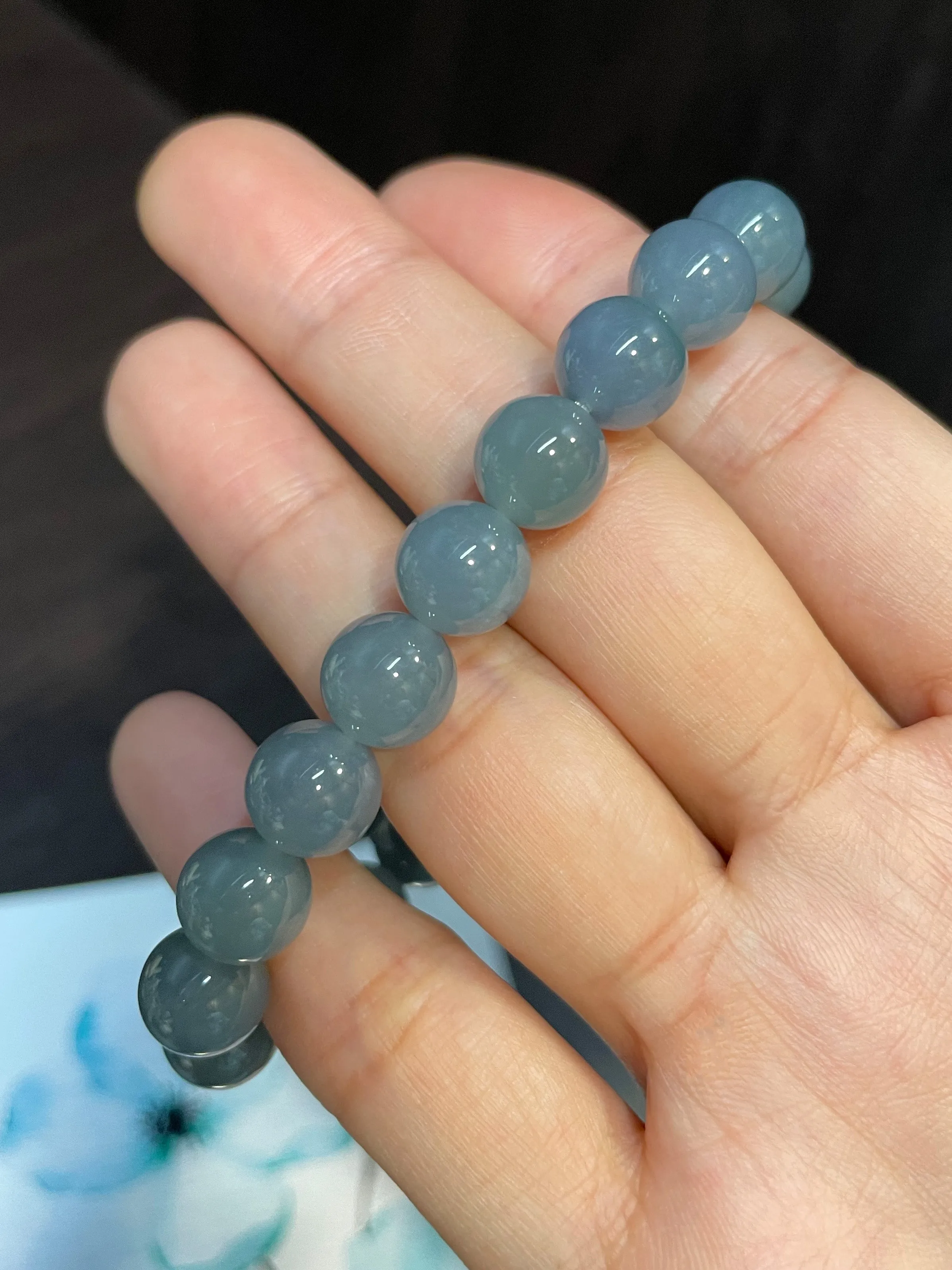 Blue Jade Bracelet - Round Beads (NJBA050)