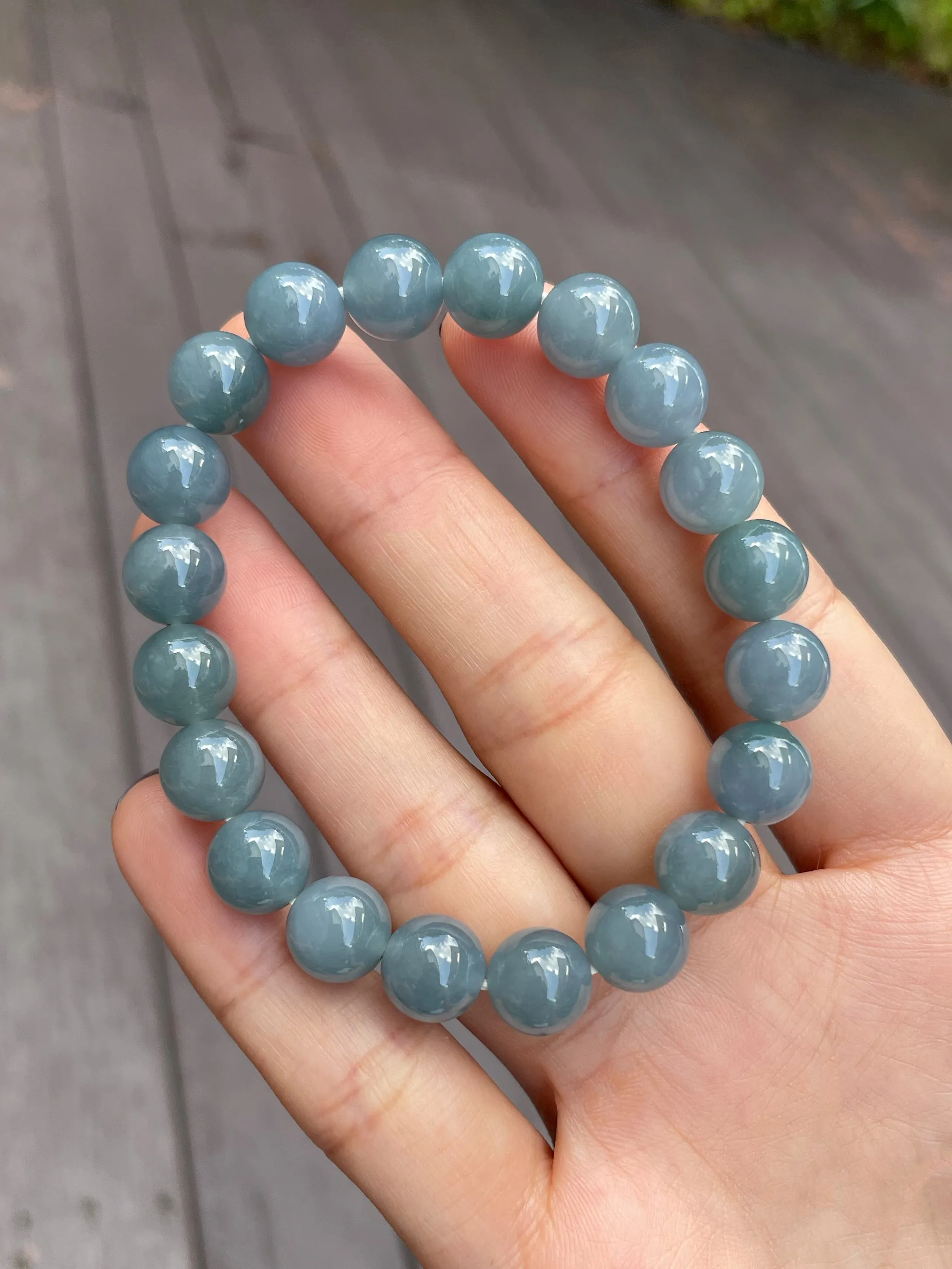 Blue Jade Bracelet - Round Beads (NJBA050)