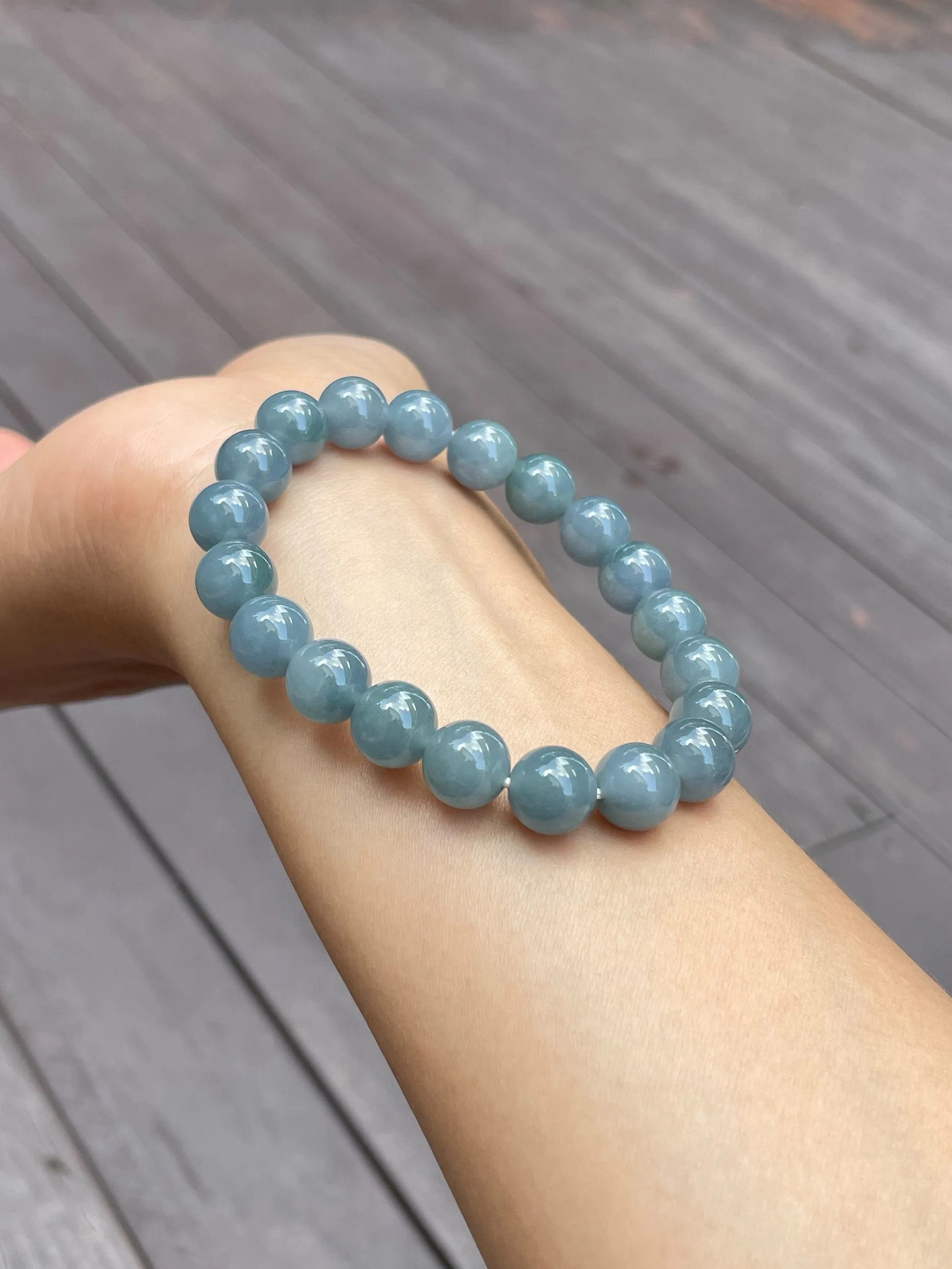 Blue Jade Bracelet - Round Beads (NJBA050)