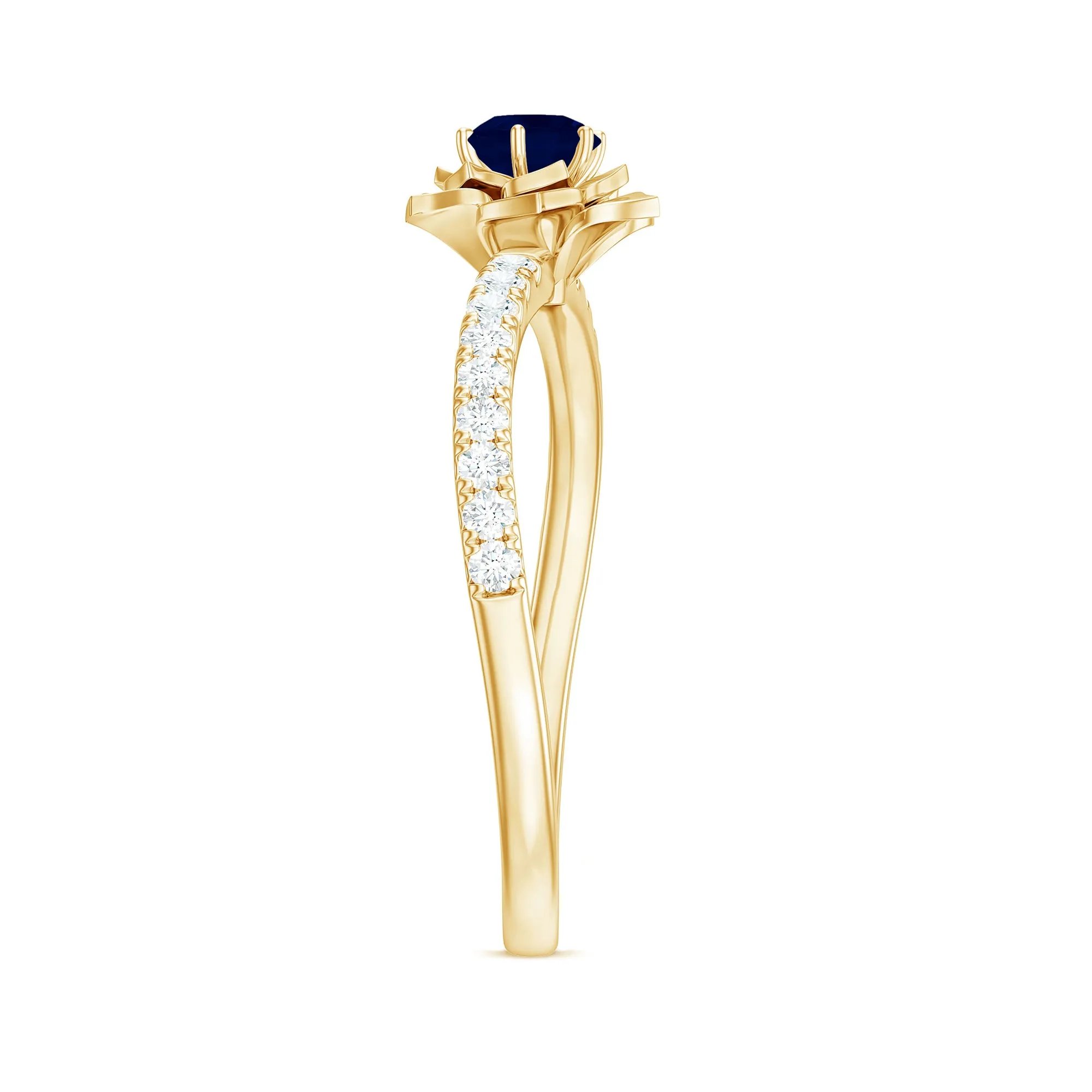 Blue Sapphire Flower Engagement Ring with Diamond