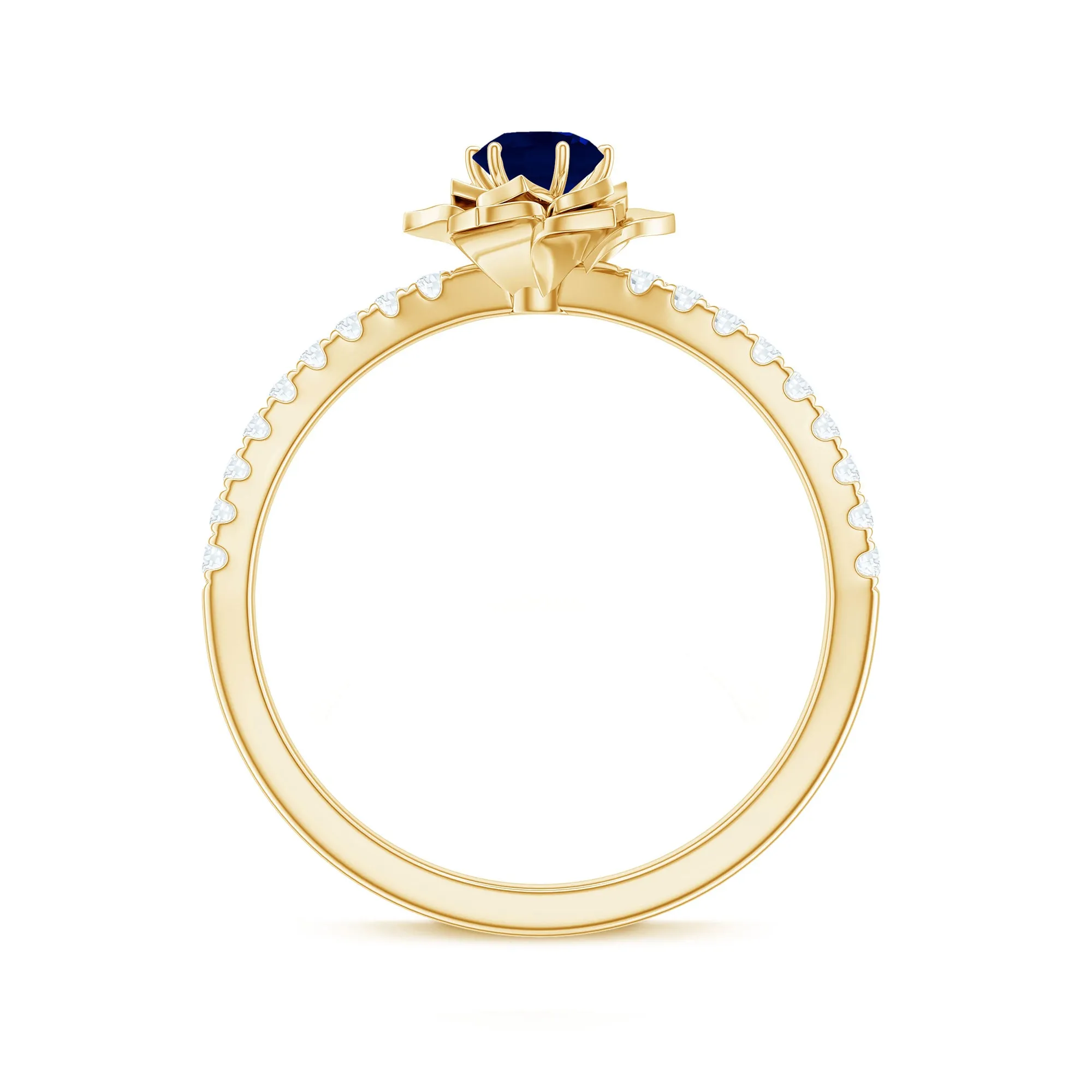 Blue Sapphire Flower Engagement Ring with Diamond