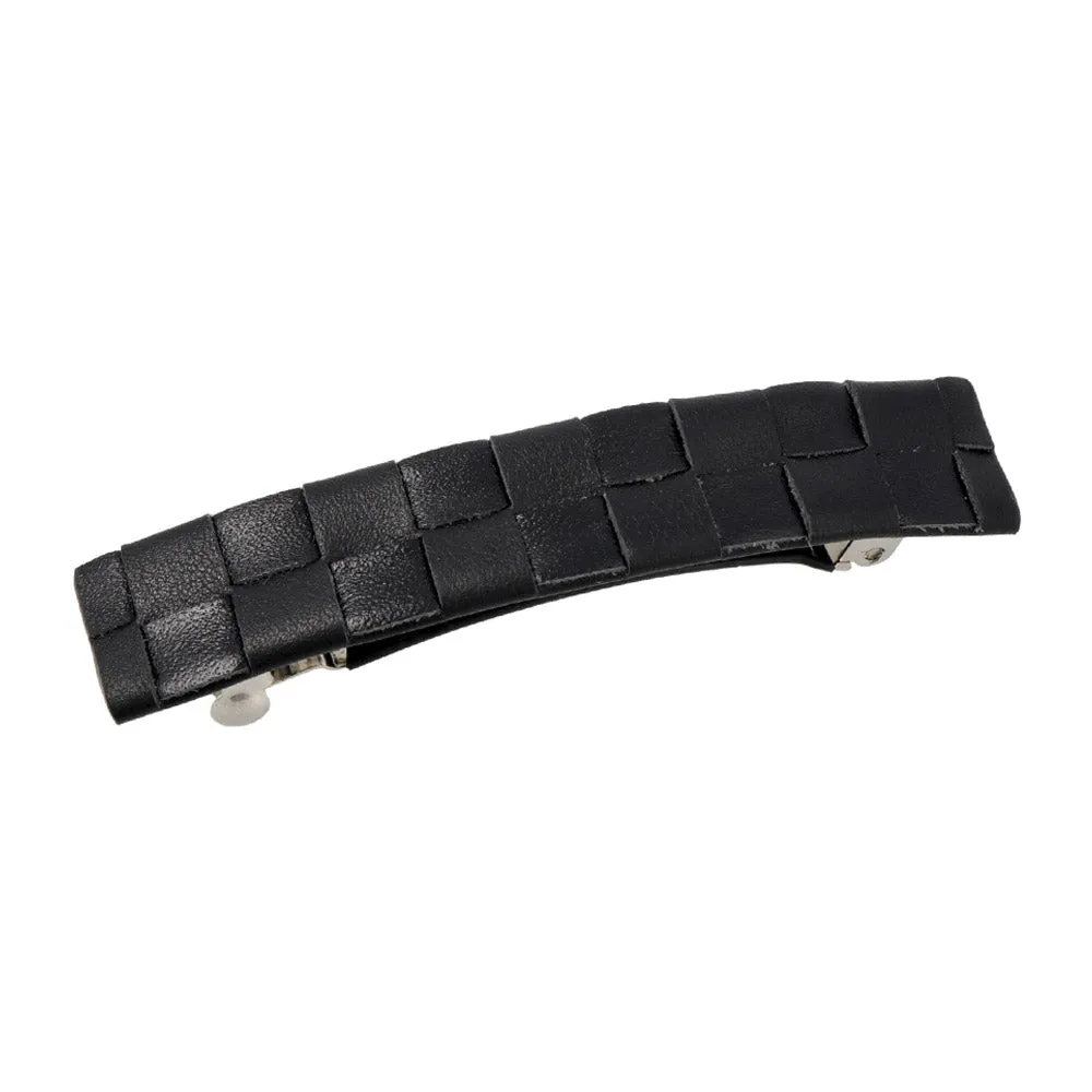 Braided Black Leather Hair Barrette