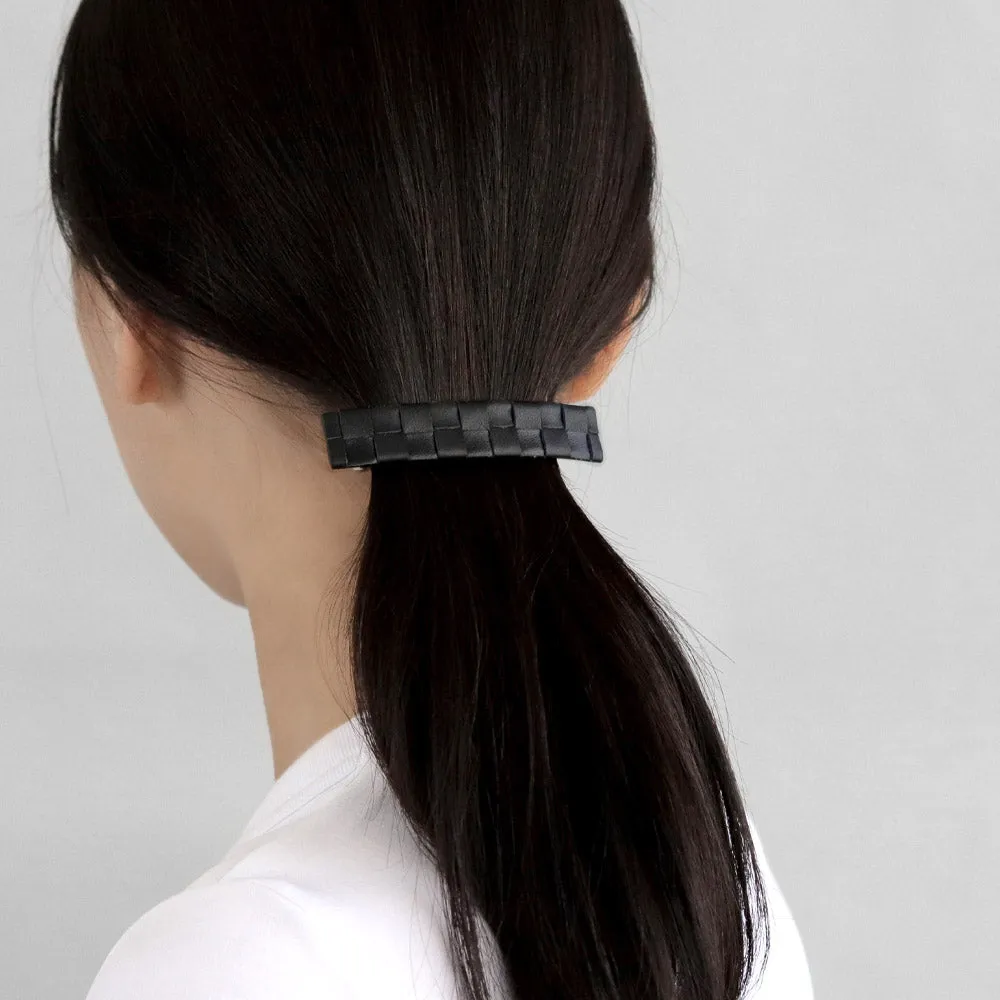 Braided Black Leather Hair Barrette