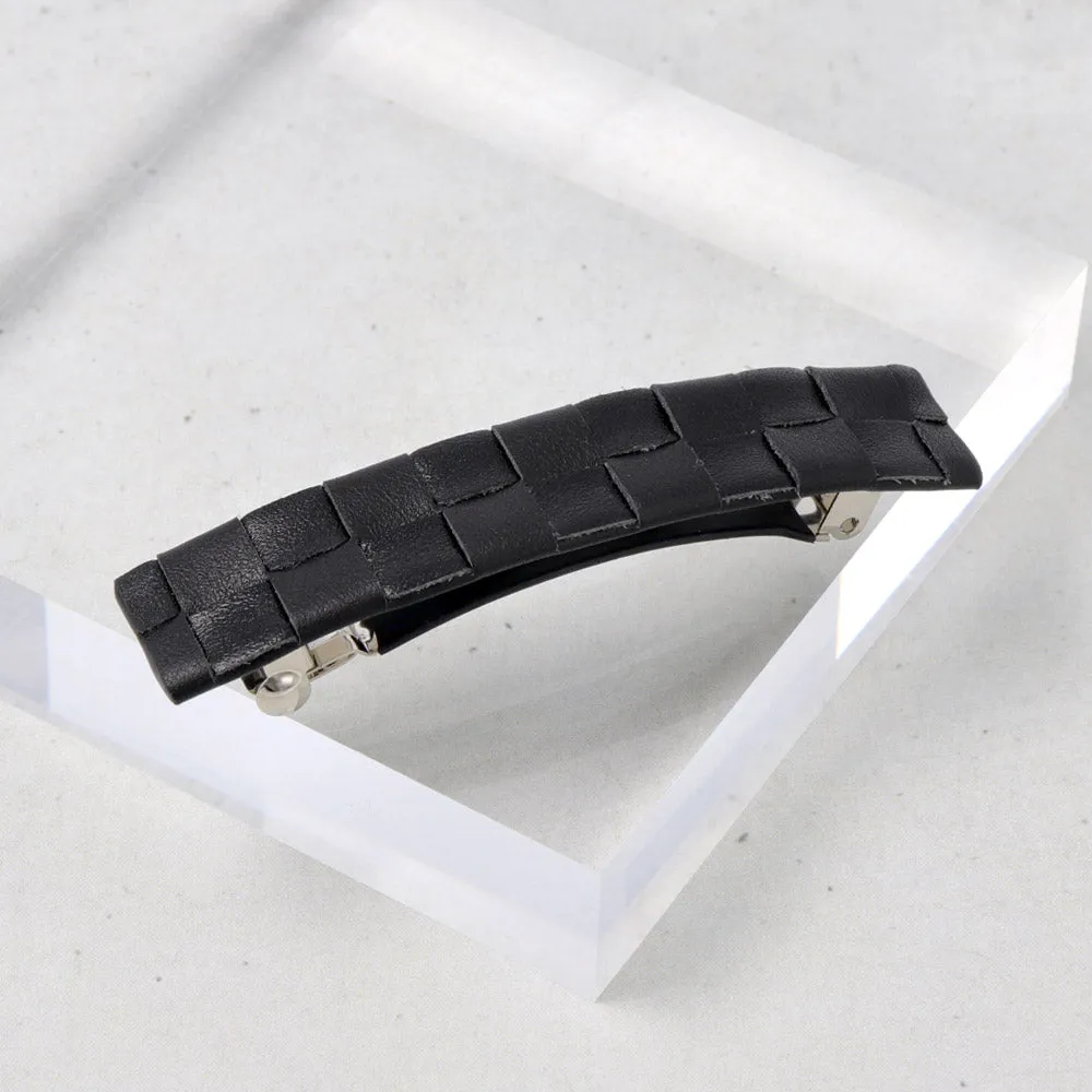 Braided Black Leather Hair Barrette