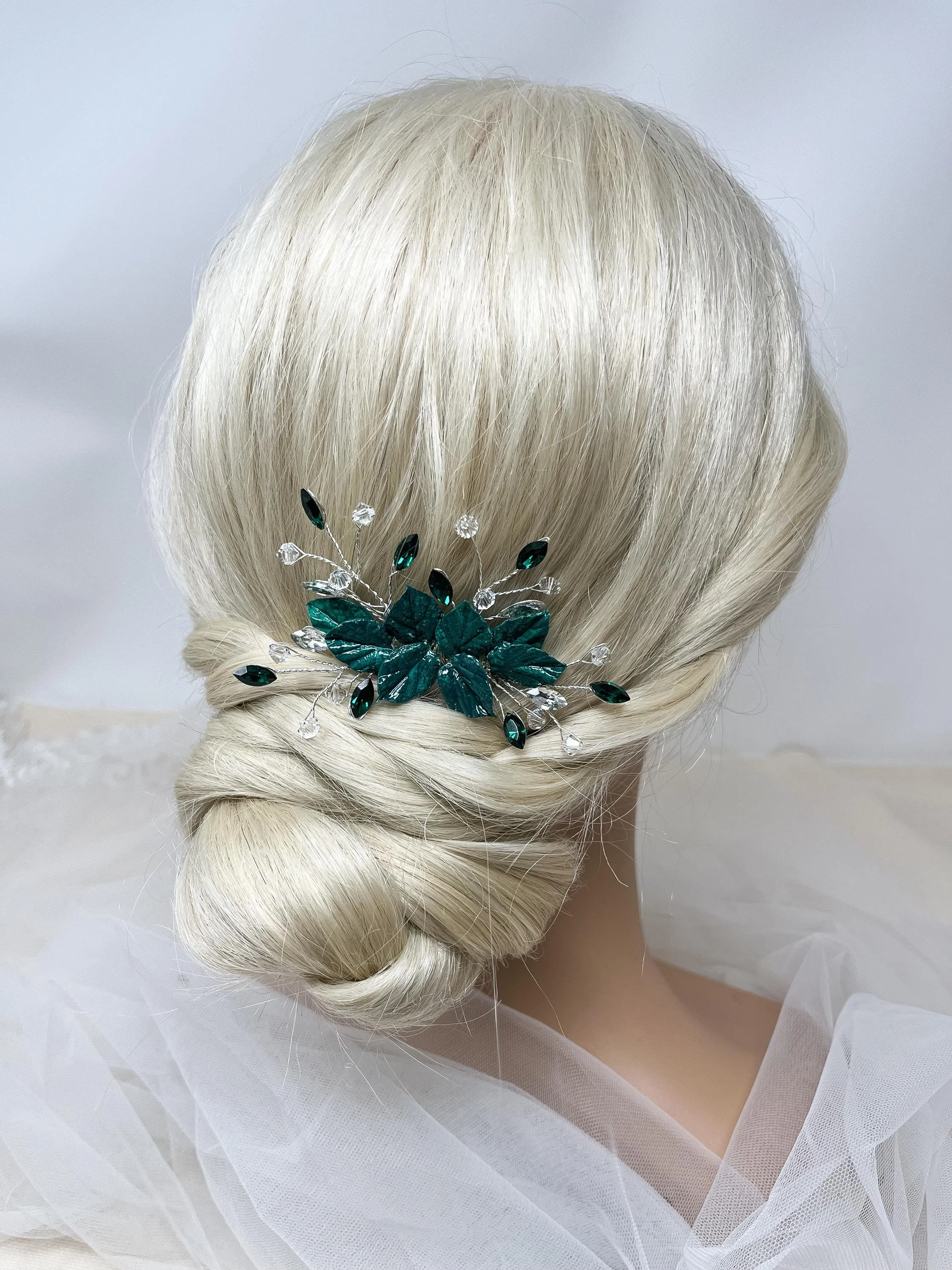 Bridal Hair Comb - Bridesmaids - Green Leaves Boho Hair Piece - Gift - Bride