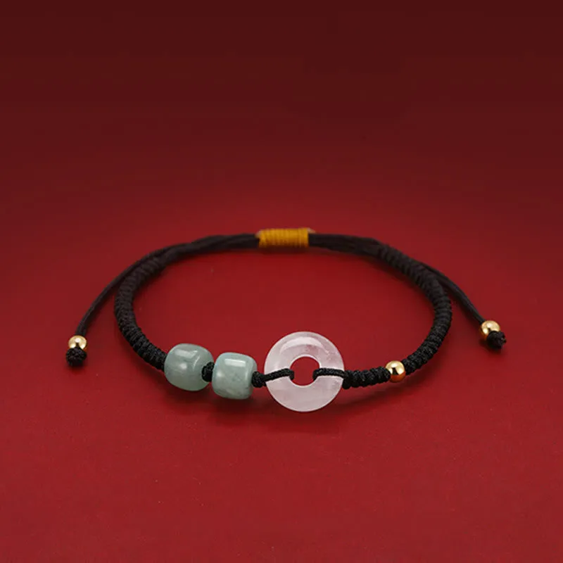 Buddha Stones 2Pcs Green Aventurine White Jade Peace Buckle Luck Braided Couple Bracelet