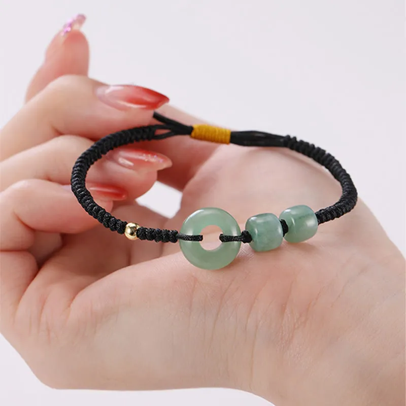 Buddha Stones 2Pcs Green Aventurine White Jade Peace Buckle Luck Braided Couple Bracelet