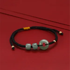 Buddha Stones 2Pcs Green Aventurine White Jade Peace Buckle Luck Braided Couple Bracelet