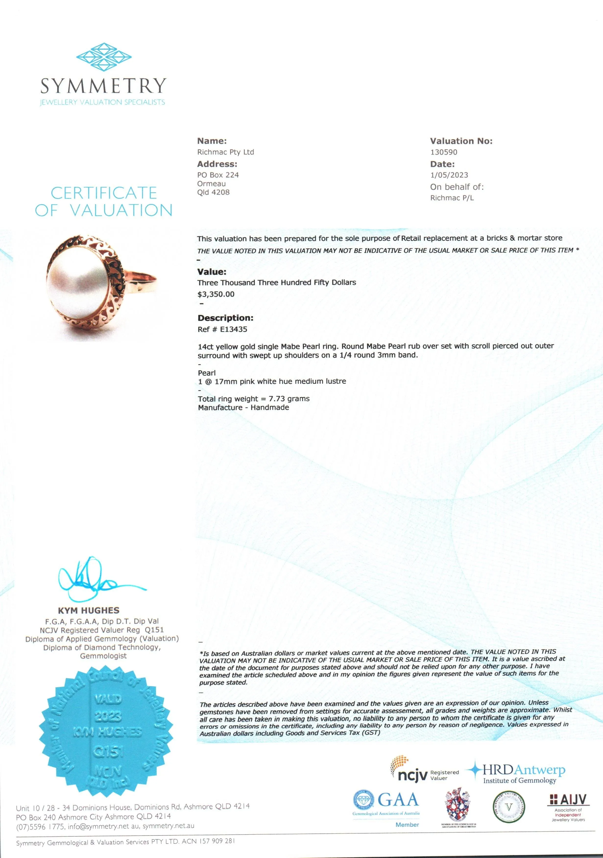 Captivating Marine Gem 14ct Yellow Gold Single Mabe Pearl Ring