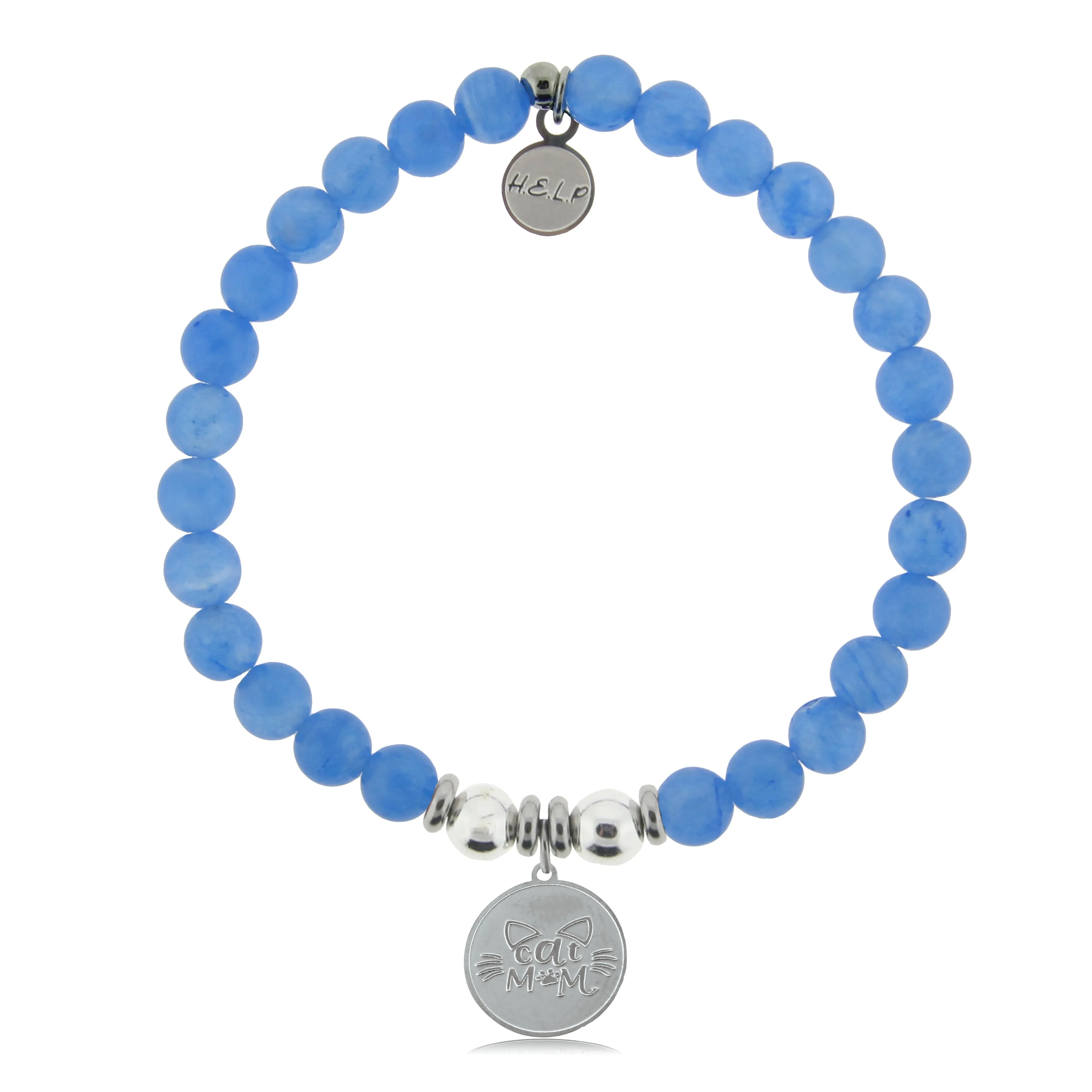Cat Mom Charm with Azure Blue Jade Charity Bracelet